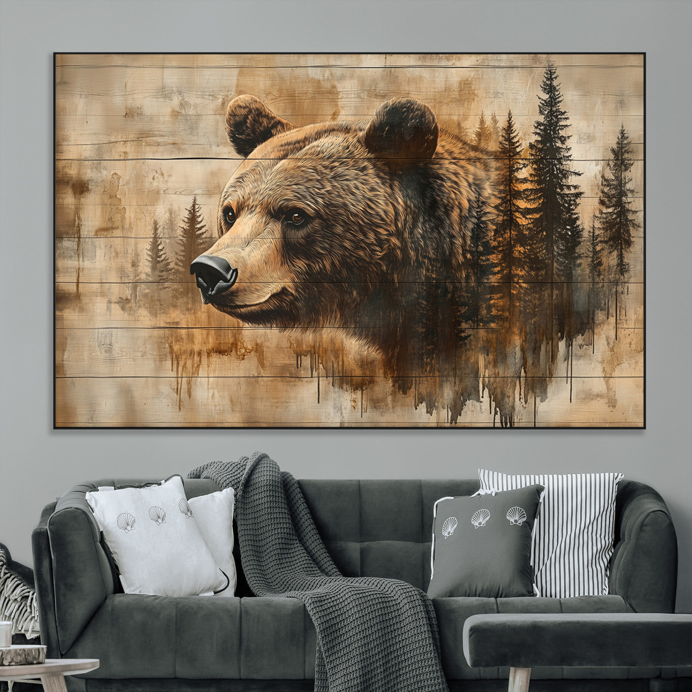 SEG-FC-51X34_Oversize - Rustic Grizzly Bear Wall Art, Abstract Grizzly 399 Bear Wall Art Canvas Print - Woodland Wildlife