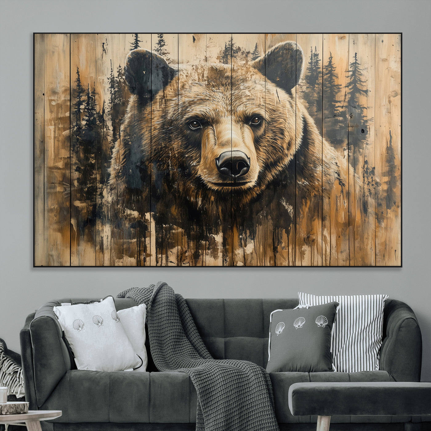SEG-FC-51X34_Oversize - Majestic Grizzly 399 Bear Wall Art | 3-Panel Rustic Canvas Print for Living Room, Office, or Cabin