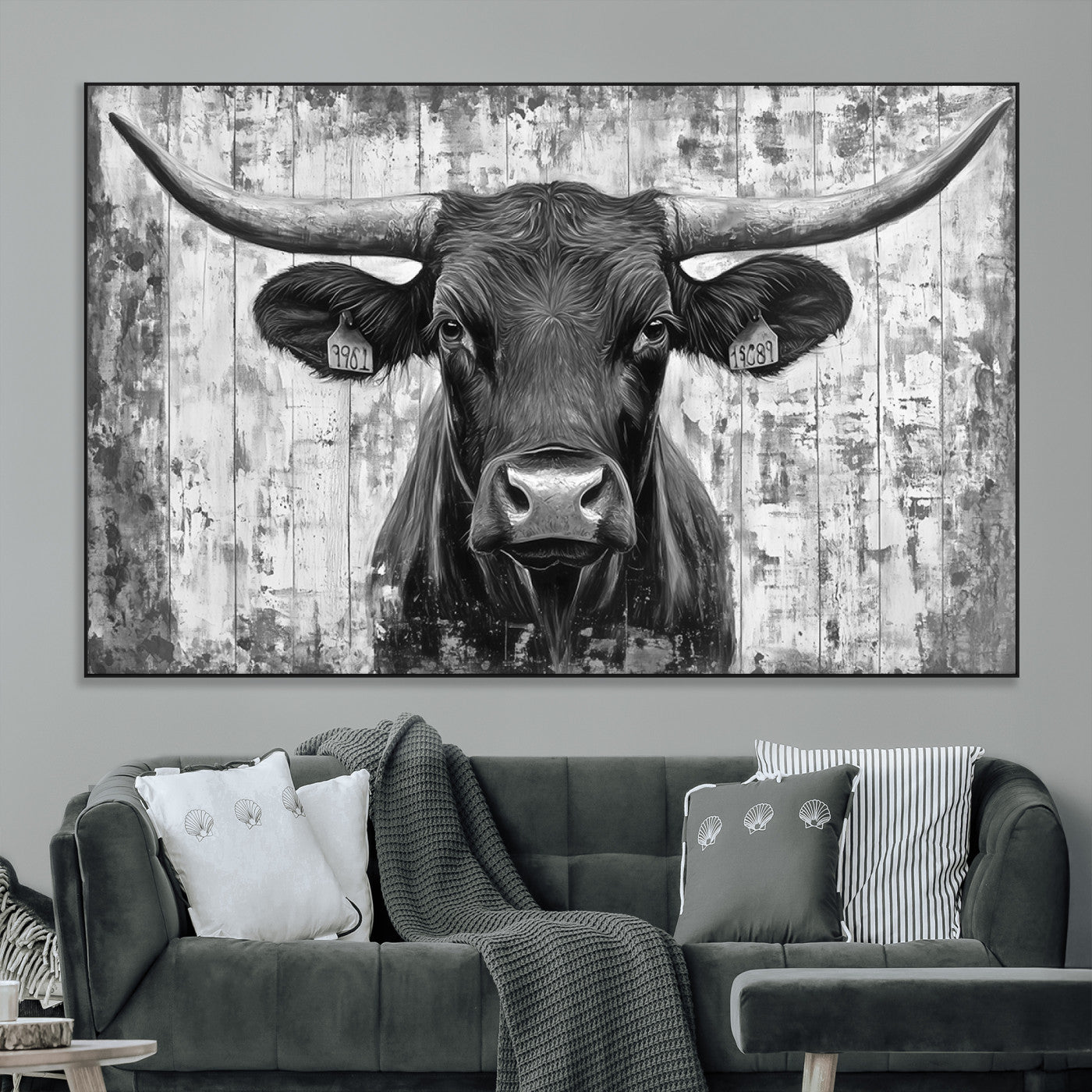 SEG-FC-51X34_Oversize - Abstract Longhorn Bull Wall Art Canvas Print - Rustic Texas Western Cow Artwork