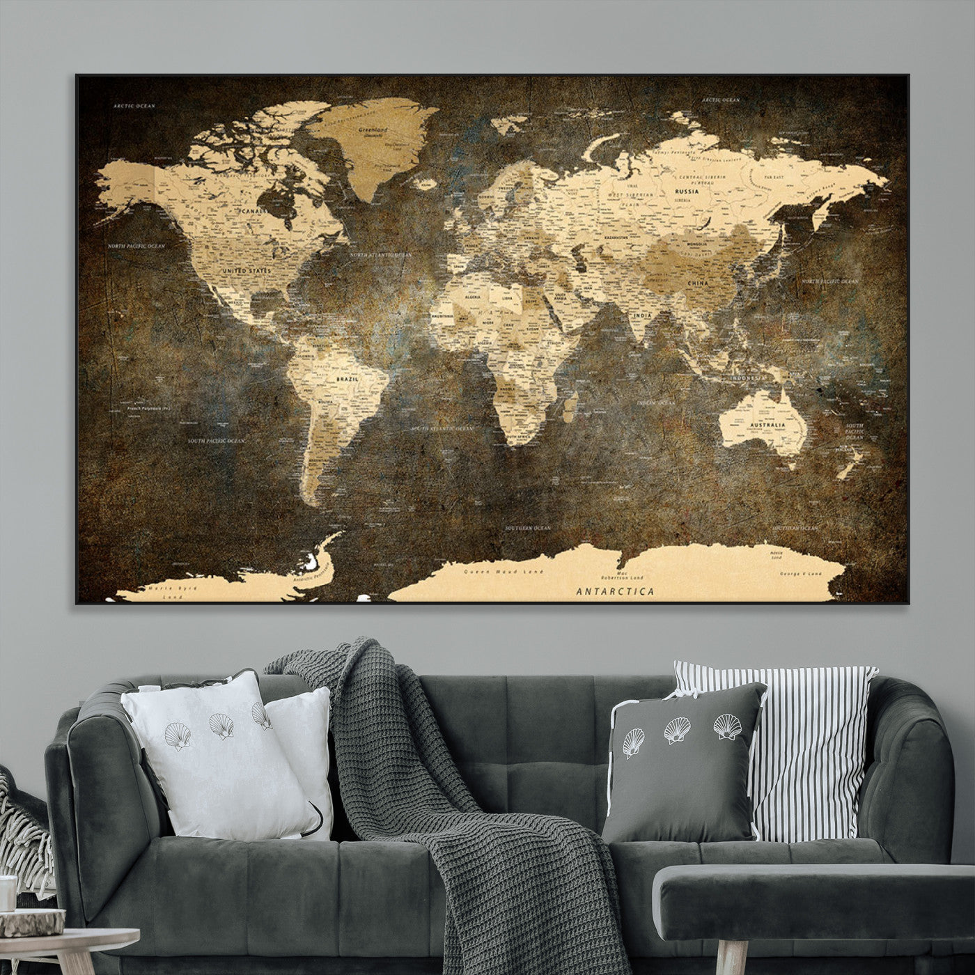 SEG-FC-51X34_Oversize - Push Pin World Map Canvas Print – Framed Wall Art for Couples to Track Their Travels – Anniversary