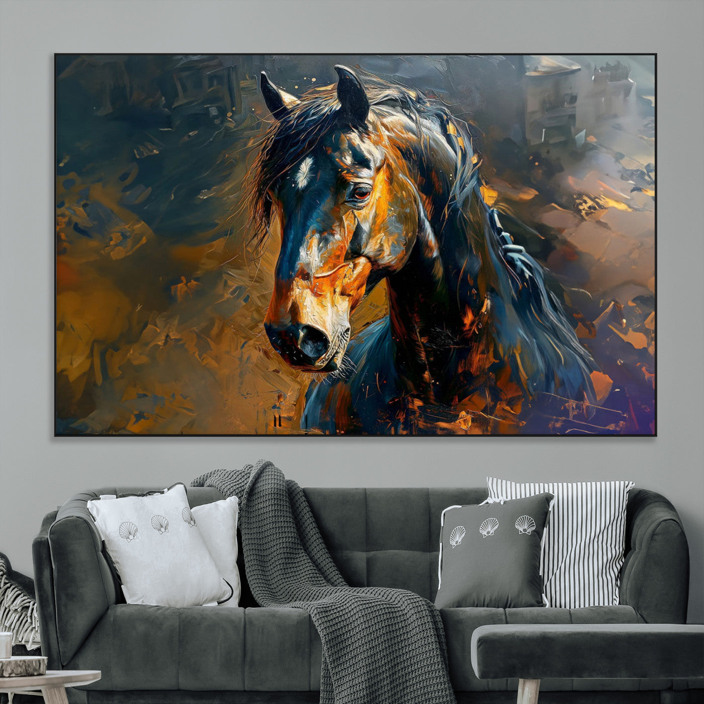 SEG-FC-51X34_Oversize - Abstract Horse Wall Art Canvas Print | Farmhouse Wall Decor | Western Cabin Art | Rustic Horse Decor