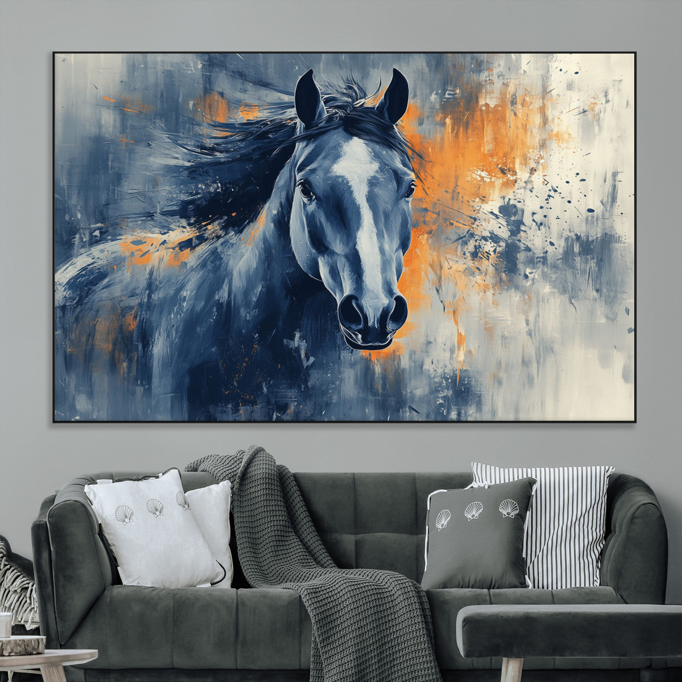 SEG-FC-51X34_Oversize - Abstract Blue Horse Wall Art Print Canvas | Horse Wall Art Print | Western Decor for Farmhouse |