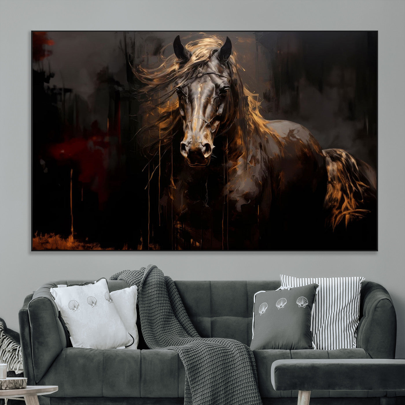 SEG-FC-51X34_Oversize - Abstract Black Horse Canvas Print for Farmhouse Wall Art | Abstract Equine Wall Art | Western Decor