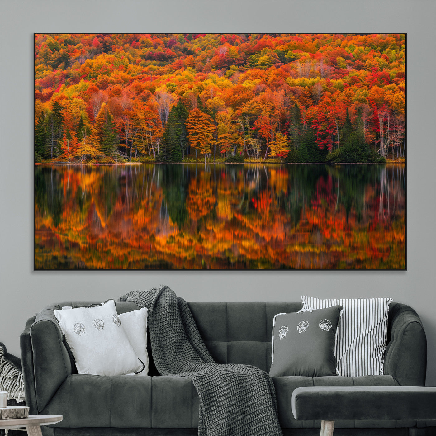 SEG-FC-51X34_Oversize - Fall Foliage Wall Art - Autumn Reflection Canvas Print, Stunning Fall Foliage Wall Art, Serene Lake