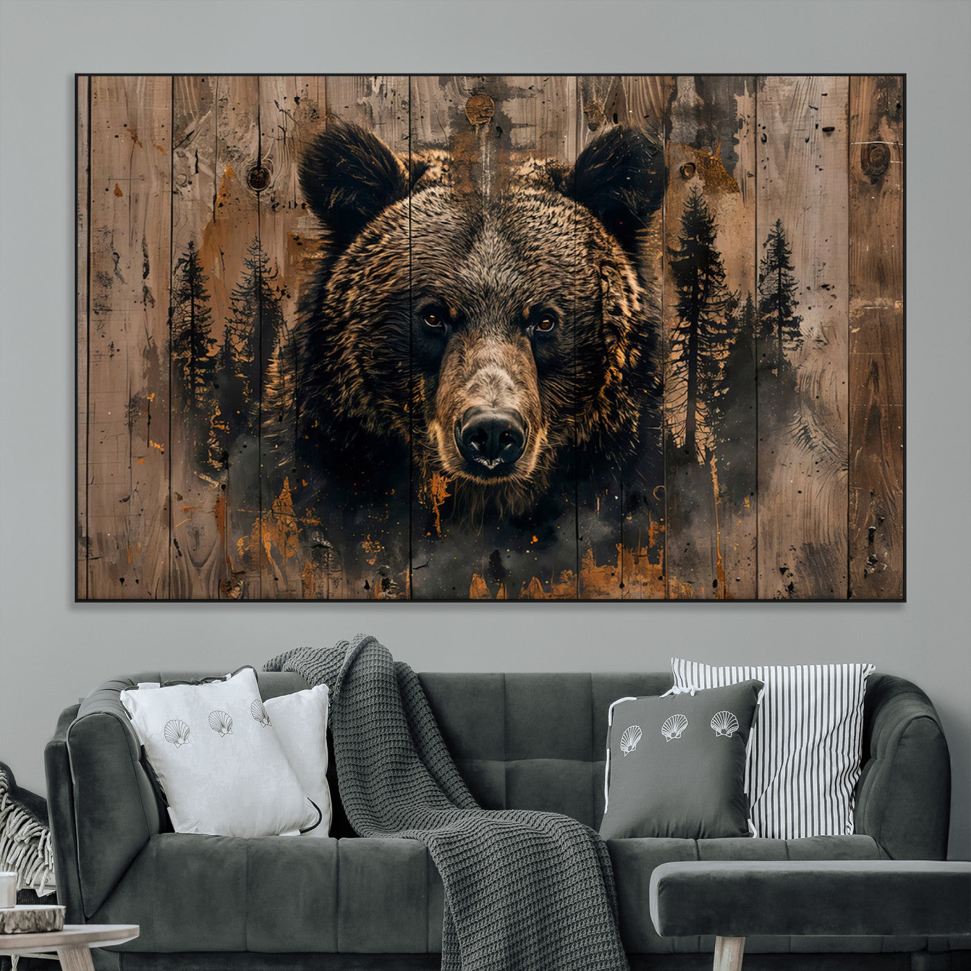 SEG-FC-51X34_Oversize - Rustic Grizzly 399 Wall Art | Triptych Canvas Print | Rustic Cabin Wall Decor | Perfect for