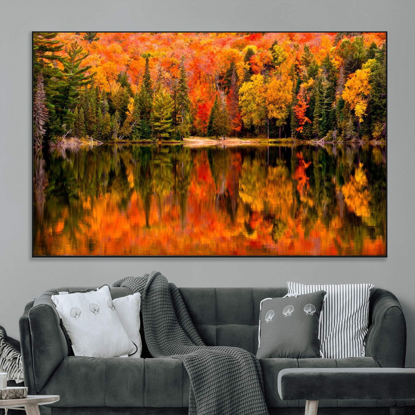 SEG-FC-51X34_Oversize - Forest Reflection Art | Autumn Forest Reflection Wall Art | Triptych Canvas Print | Vibrant Fall