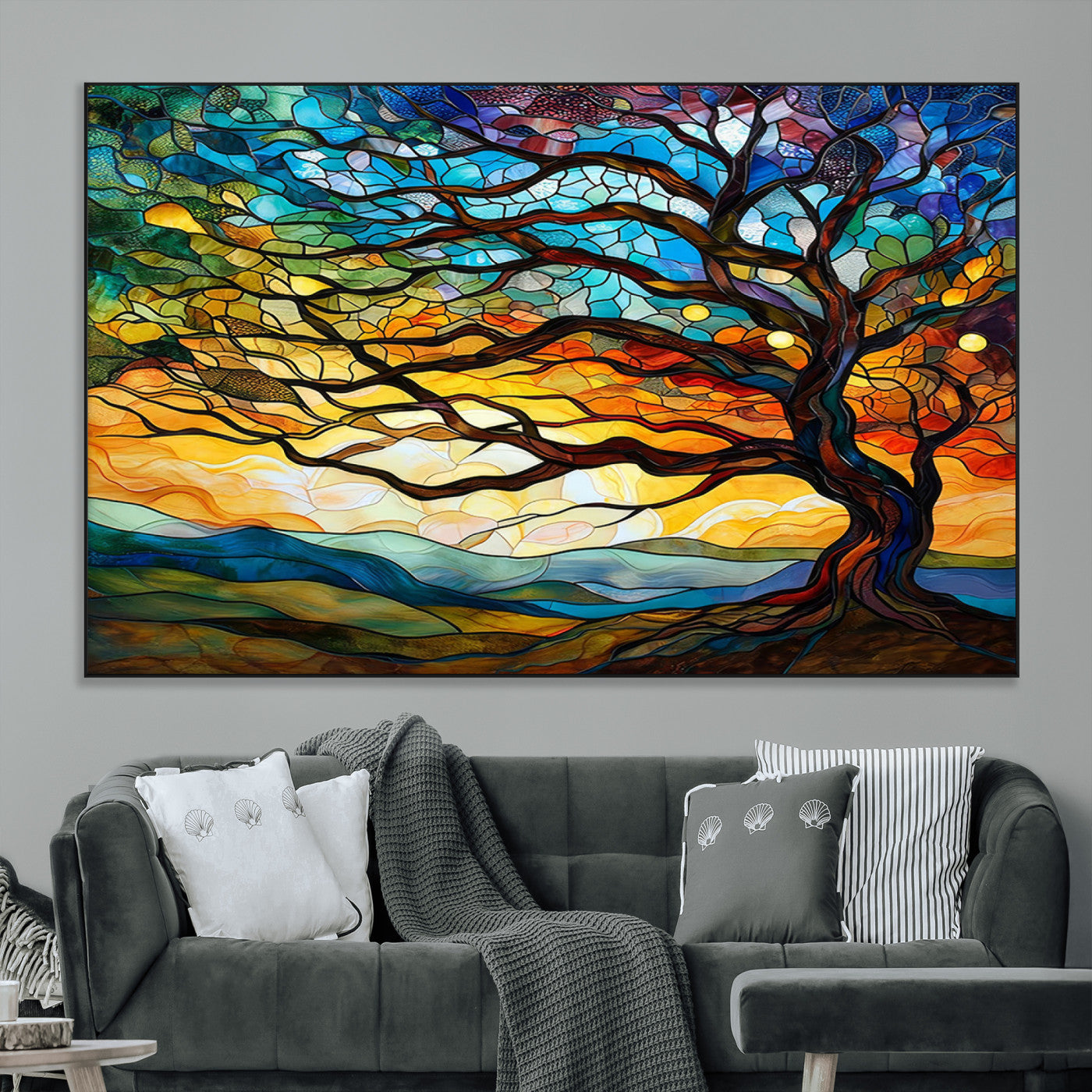 SEG-FC-51X34_Oversize - Vibrant Mosaic Tree of Life Wall Art | Stained Glass Style Canvas Print | Ready to Hang Artistic