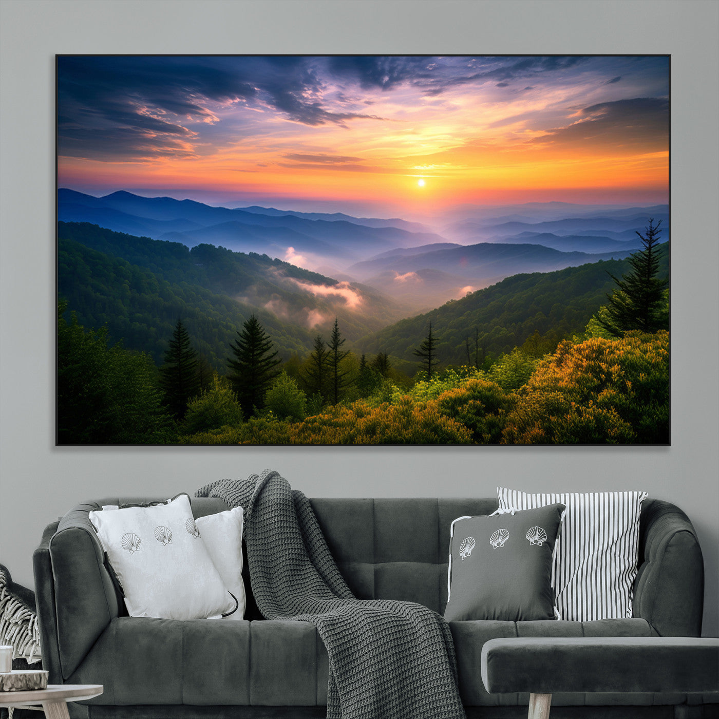 SEG-FC-51X34_Oversize - Majestic Mountain Sunrise Print | Landscape Wall Art | Canvas Print Ready to Hang | Farmhouse Wall