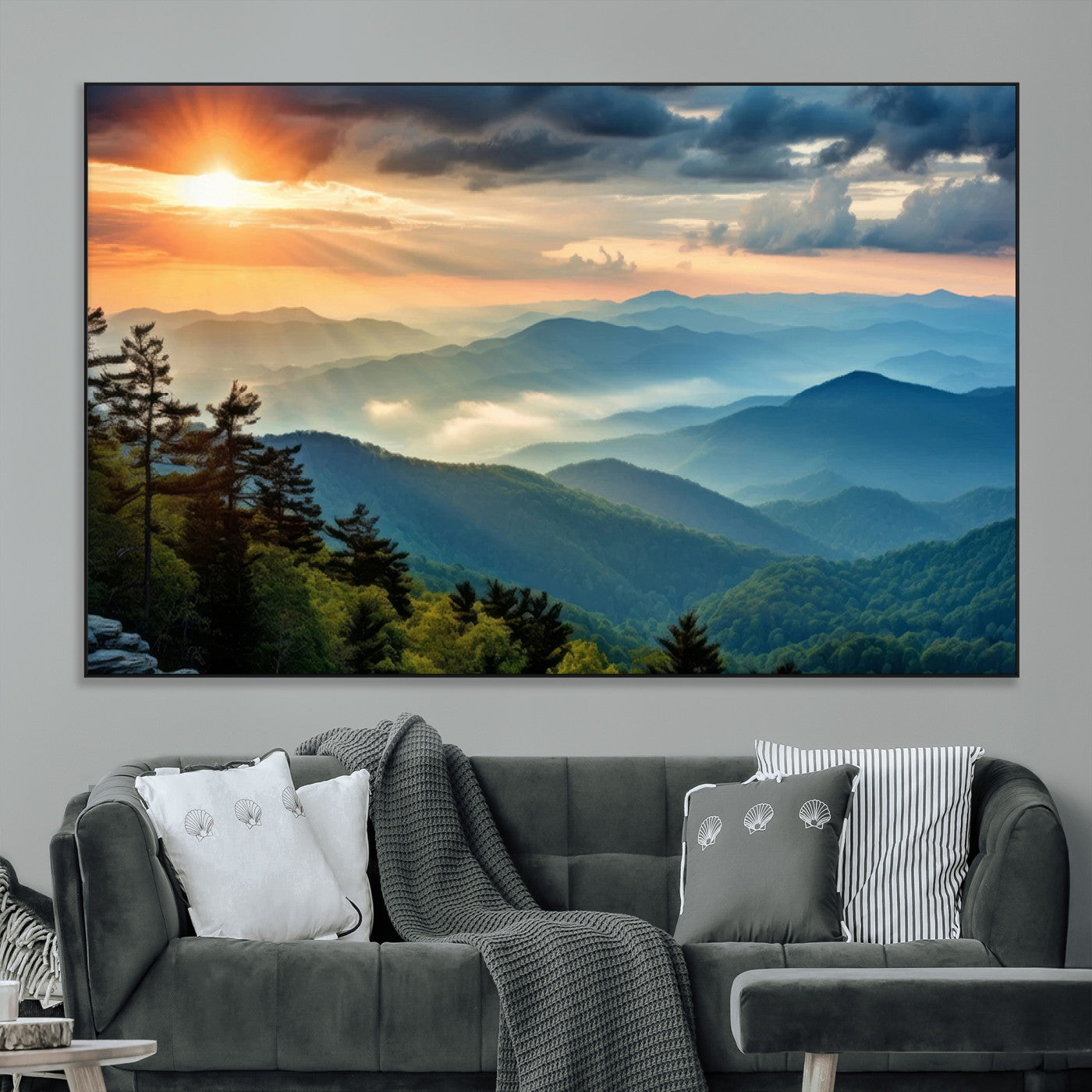 SEG-FC-51X34_Oversize - Sunrise Over Mountain Range Wall Art Canvas Print, Farmhouse Wall Decor, Cabin Wall Art