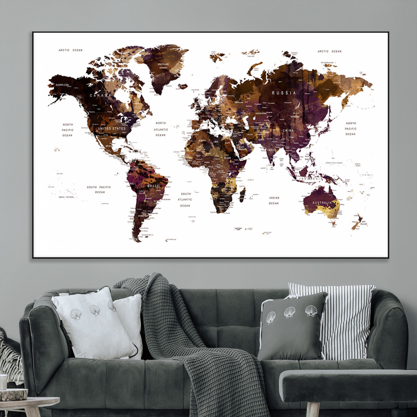 SEG-FC-51X34_Oversize - Push Pin World Map Canvas Print – Framed Wall Art for Couples to Track Their Travels – Anniversary