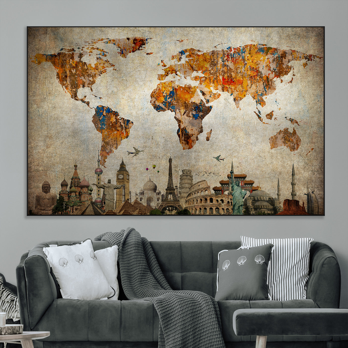 SEG-FC-51X34_Oversize - Push Pin World Map Canvas Print – Framed Wall Art for Couples to Track Their Travels – Anniversary
