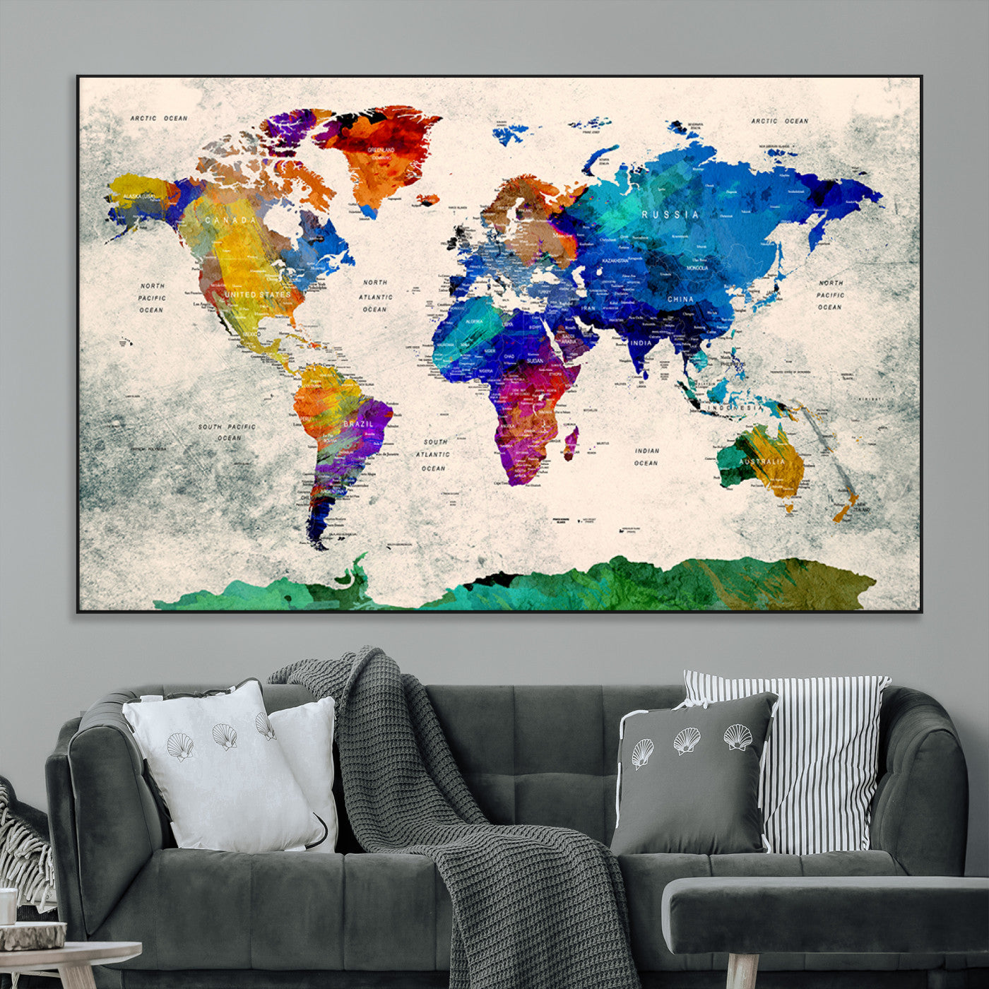 SEG-FC-51X34_Oversize - Push Pin World Map Canvas Print – Framed Wall Art for Couples to Track Their Travels – Anniversary