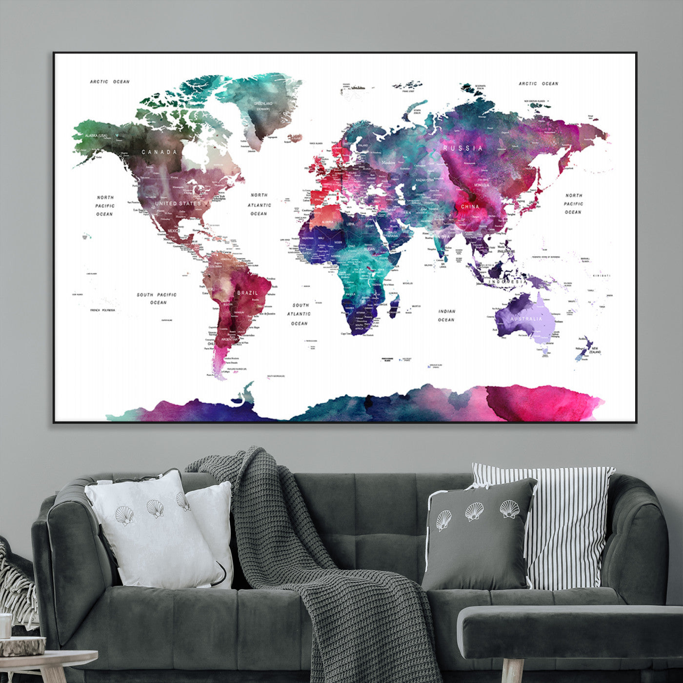 SEG-FC-51X34_Oversize - Push Pin World Map Canvas Print – Framed Wall Art for Couples to Track Their Travels – Anniversary