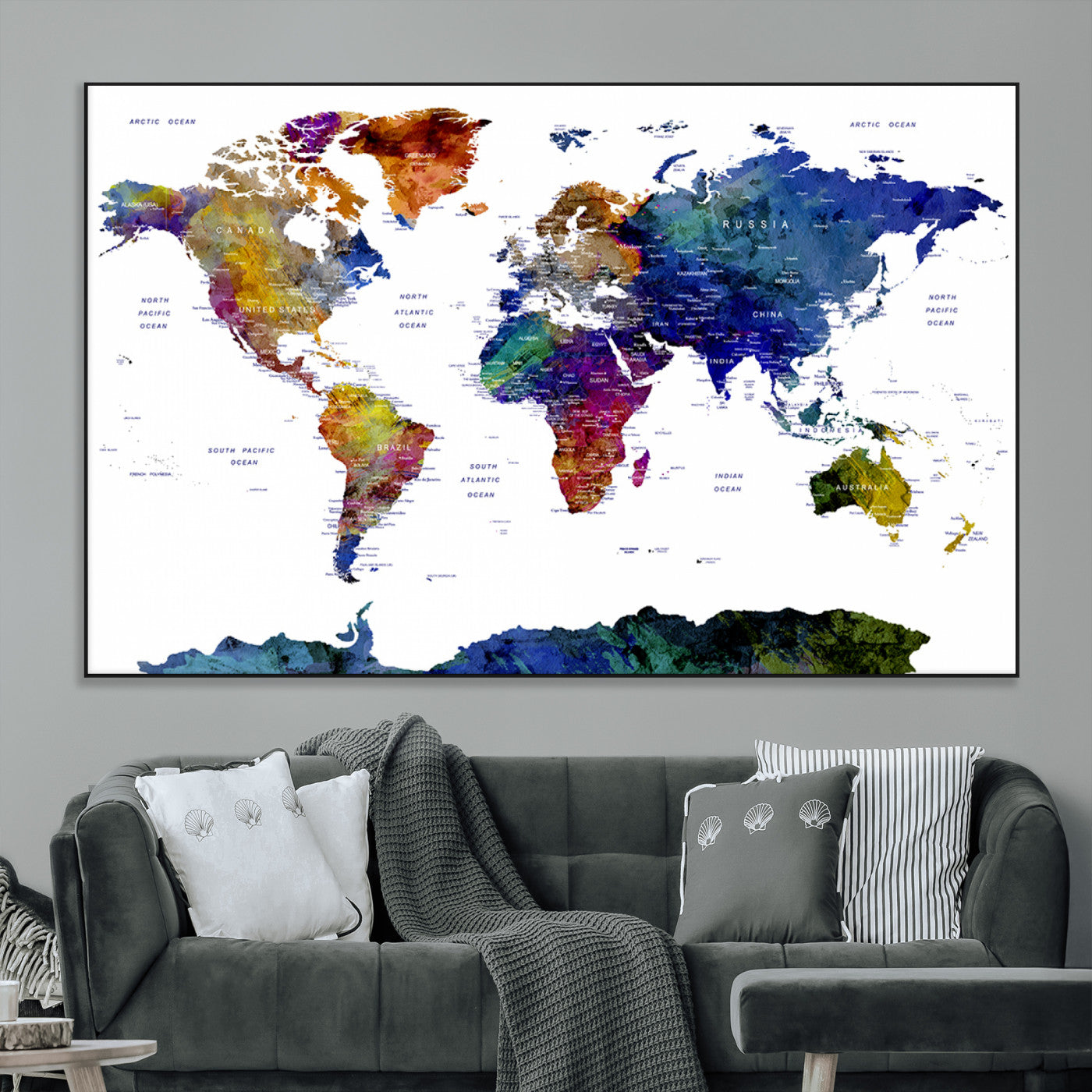 SEG-FC-51X34_Oversize - Push Pin World Map Canvas Print – Framed Wall Art for Couples to Track Their Travels – Anniversary