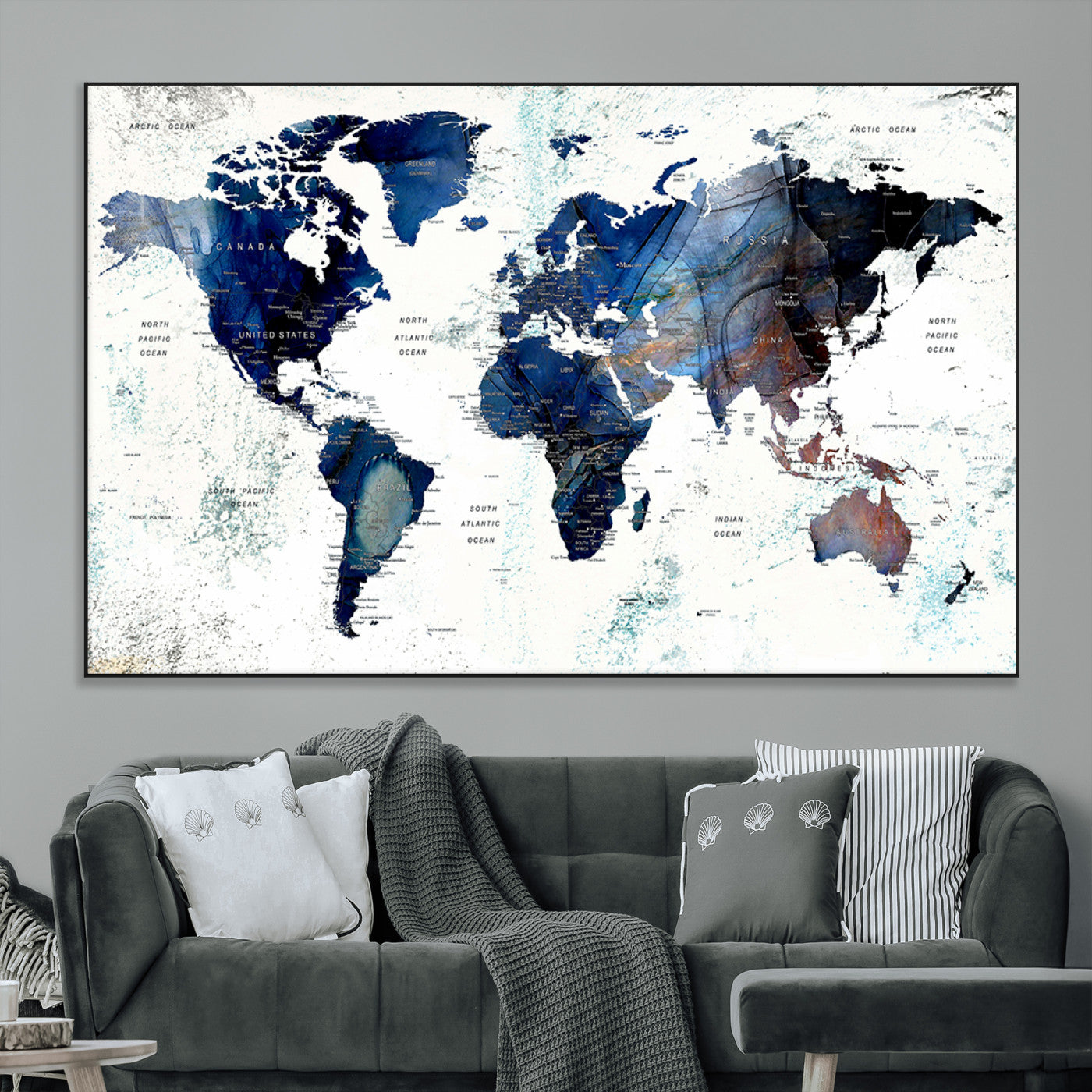 SEG-FC-51X34_Oversize - Push Pin World Map Canvas Print – Framed Wall Art for Couples to Track Their Travels – Anniversary
