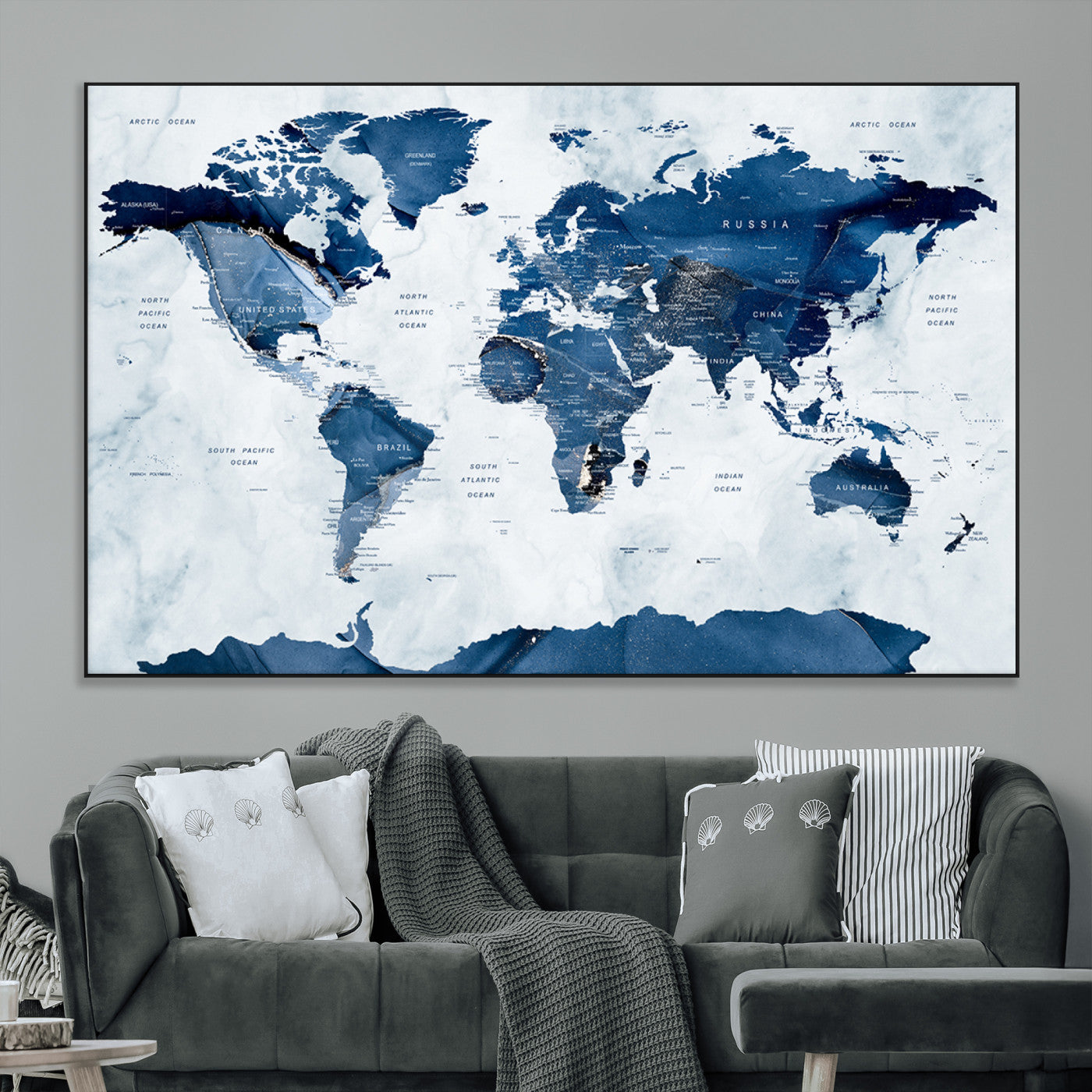 SEG-FC-51X34_Oversize - Push Pin World Map Canvas Print – Framed Wall Art for Couples to Track Their Travels – Anniversary