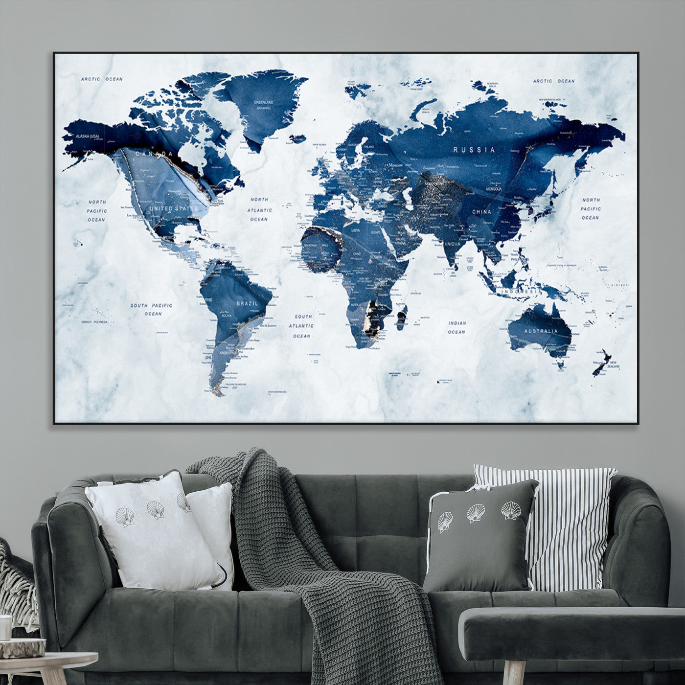 SEG-FC-51X34_Oversize - World Map Canvas Print – Framed Wall Art Home Adventure Decor