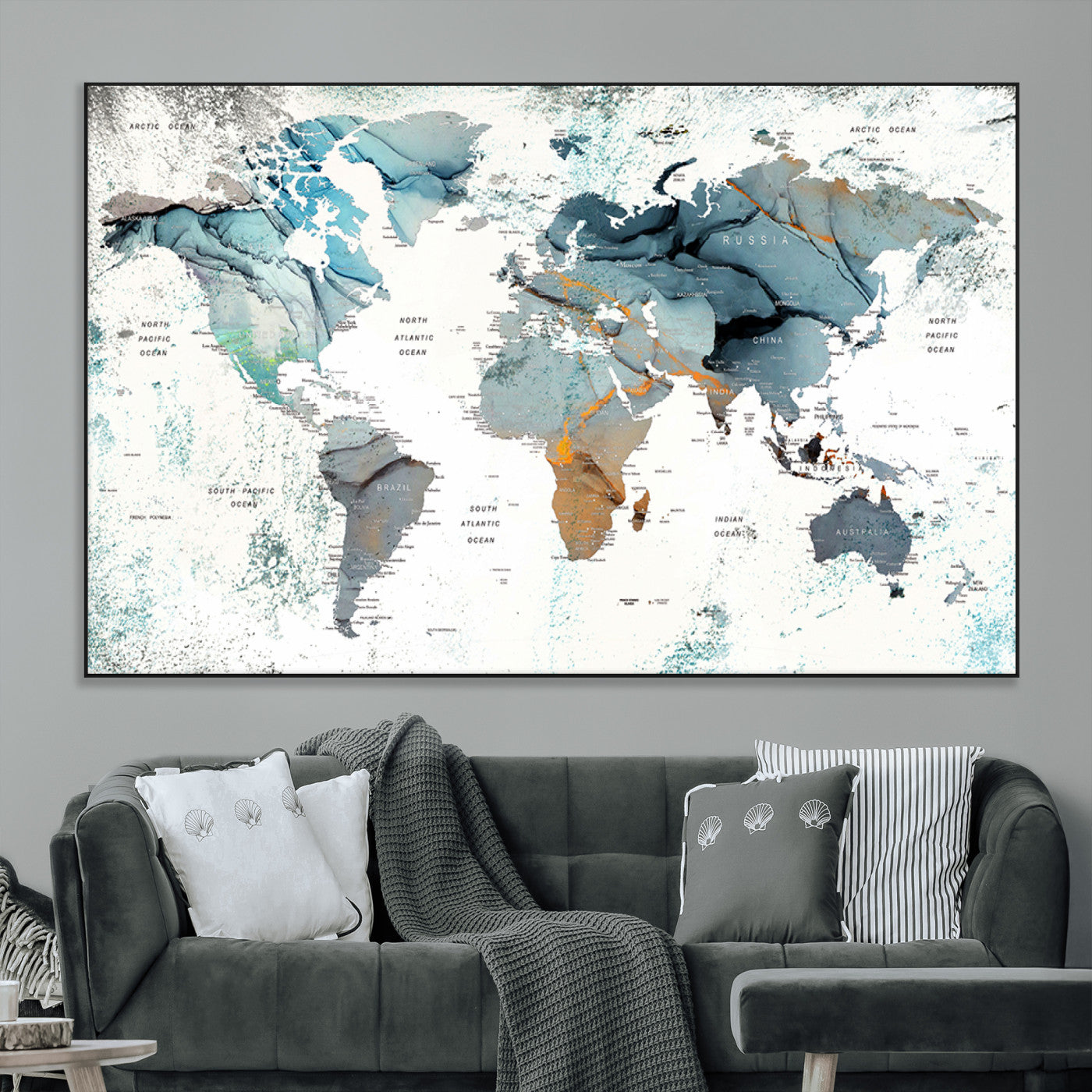 SEG-FC-51X34_Oversize - Push Pin World Map Canvas Print – Framed Wall Art for Couples to Track Their Travels – Anniversary