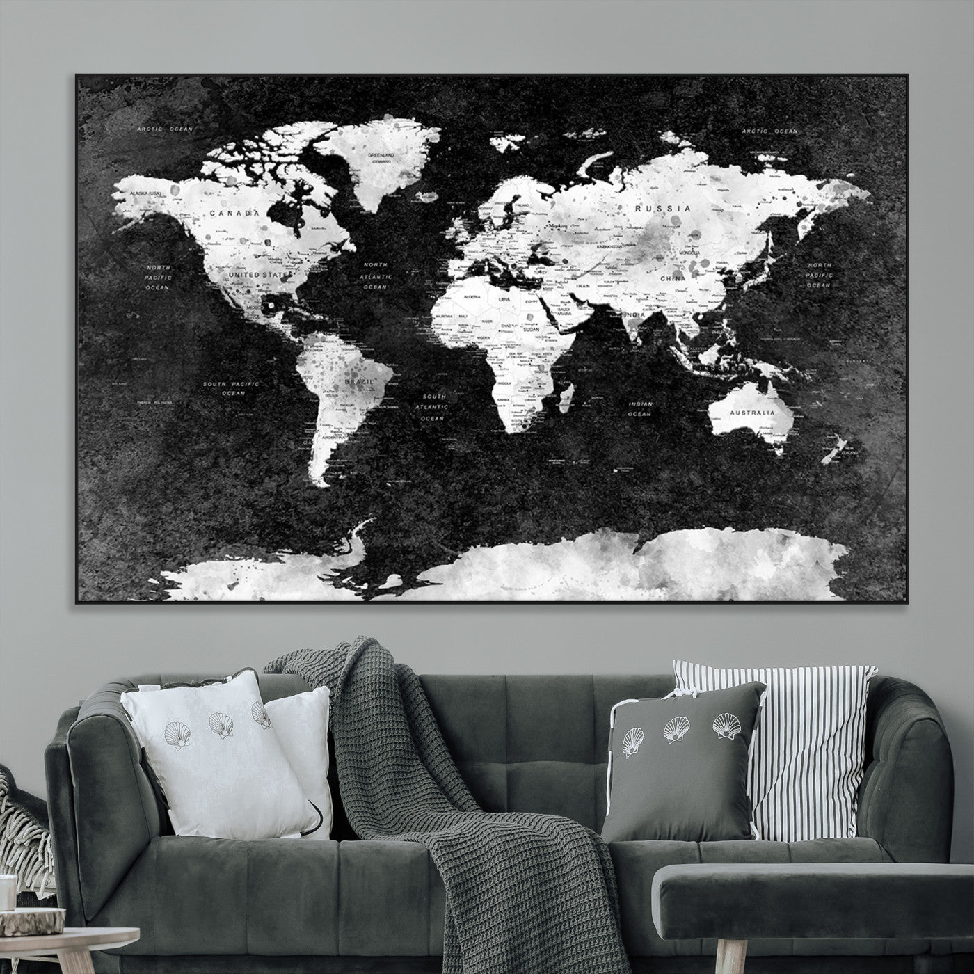SEG-FC-51X34_Oversize - Push Pin World Map Canvas Print – Framed Wall Art for Couples to Track Their Travels – Anniversary