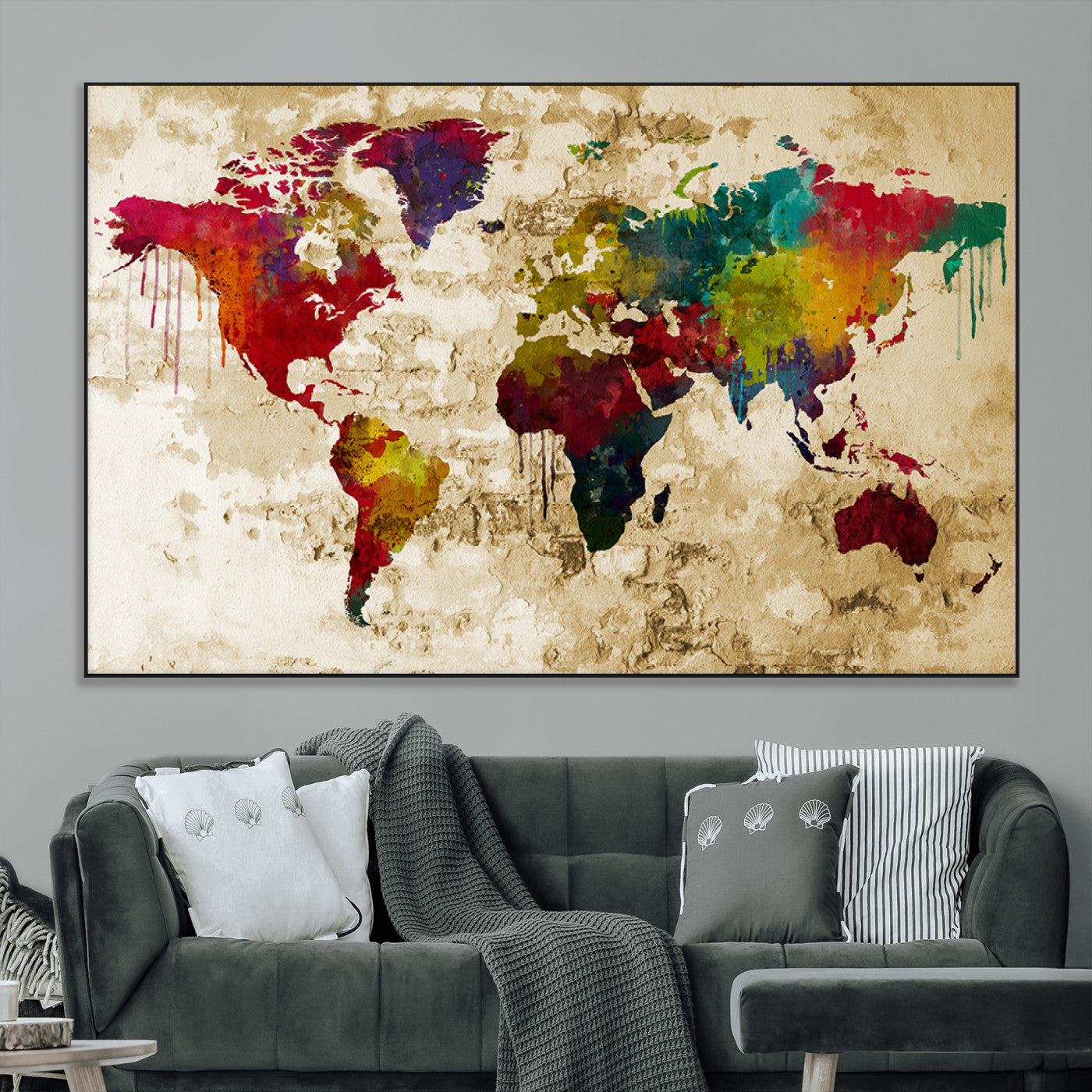 SEG-FC-51X34_Oversize - Push Pin World Map Canvas Print – Framed Wall Art for Couples to Track Their Travels – Anniversary