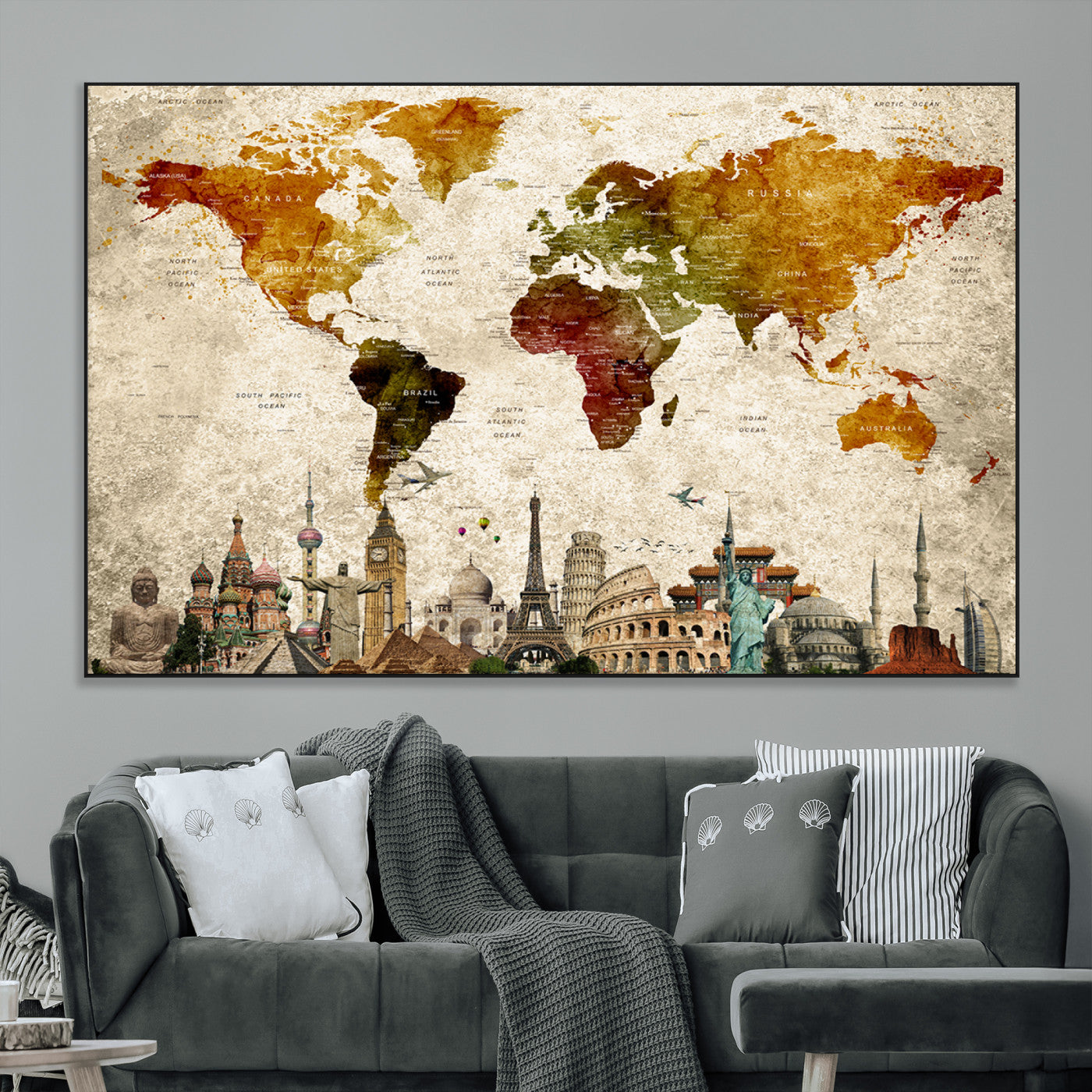 SEG-FC-51X34_Oversize - Push Pin World Map Canvas Print – Framed Wall Art for Couples to Track Their Travels – Anniversary