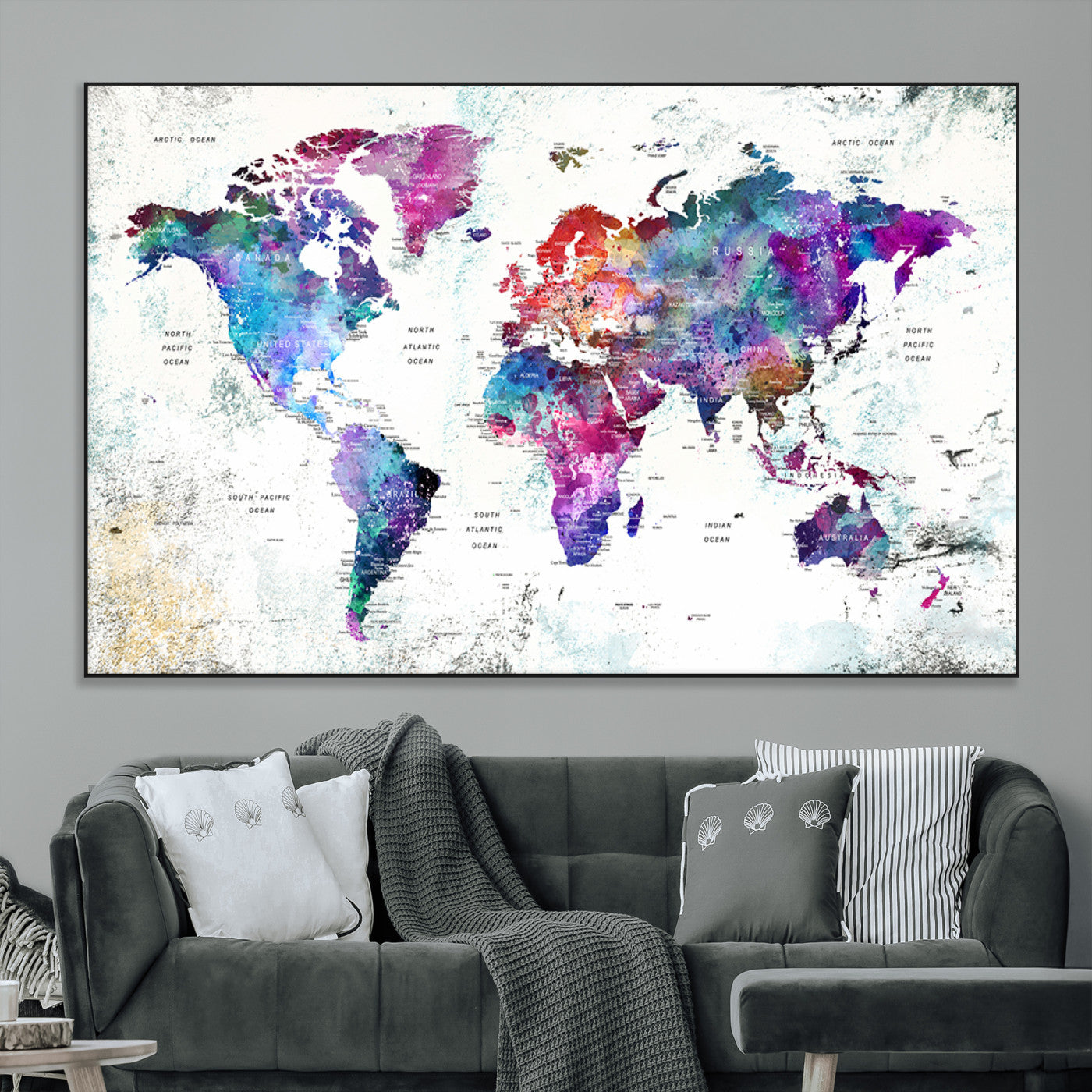 SEG-FC-51X34_Oversize - Push Pin World Map Canvas Print – Framed Wall Art for Couples to Track Their Travels – Anniversary