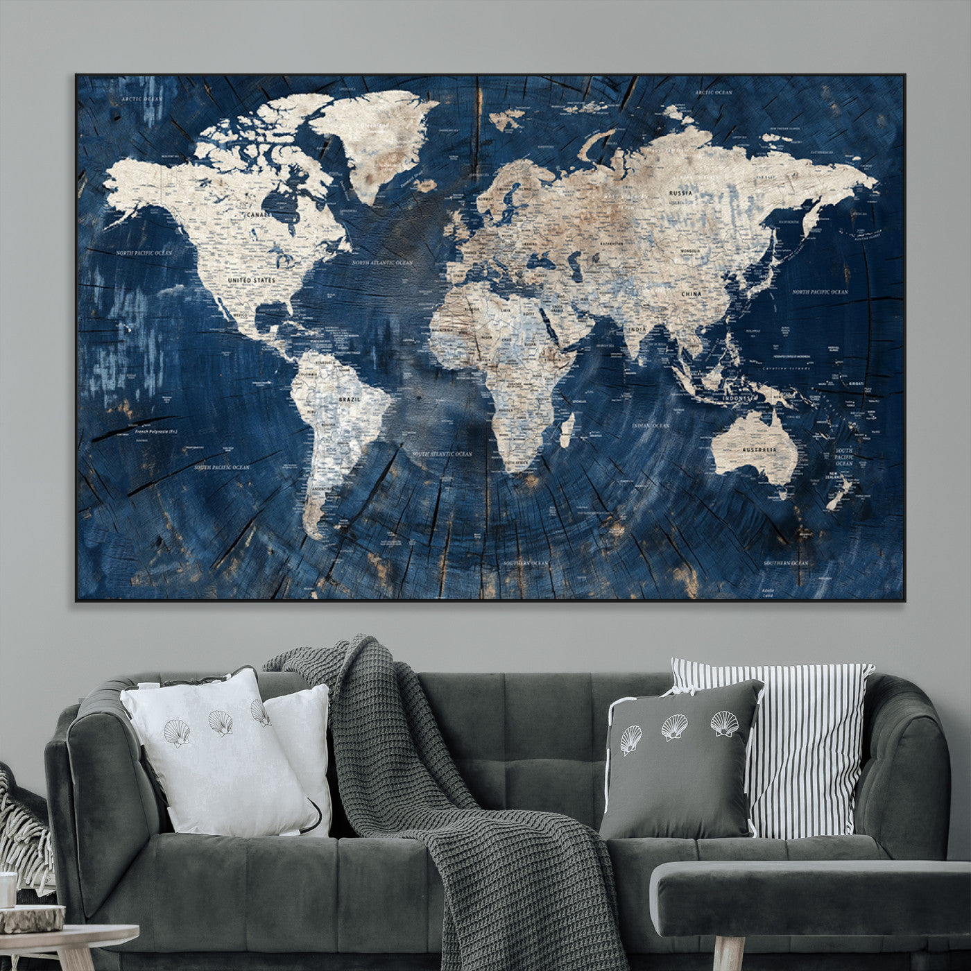 SEG-FC-51X34_Oversize - Push Pin World Map Canvas Print – Framed Wall Art for Couples to Track Their Travels – Anniversary
