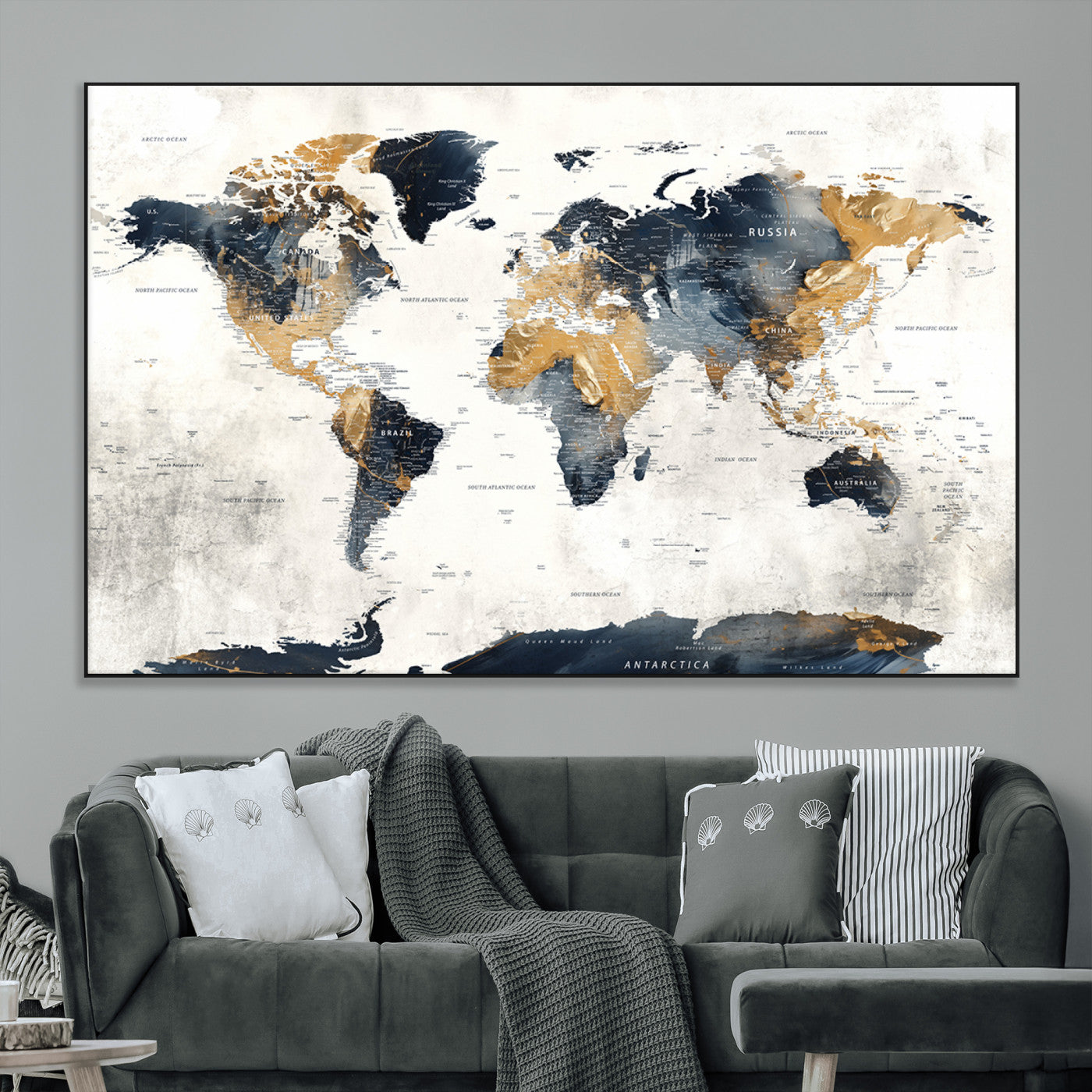 SEG-FC-51X34_Oversize - Push Pin World Map Canvas Print – Framed Wall Art for Couples to Track Their Travels – Anniversary
