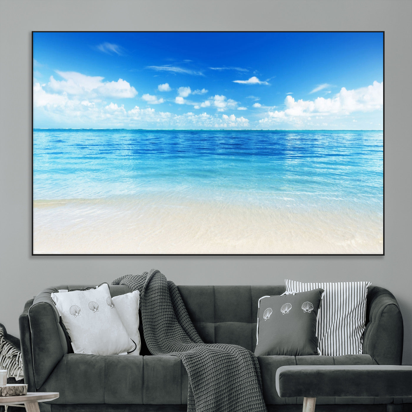 SEG-FC-51X34_Oversize - Beach Scene Canvas Wall Art Print – Tranquil Ocean Horizon and White Sand Beach Wall Decor for Home