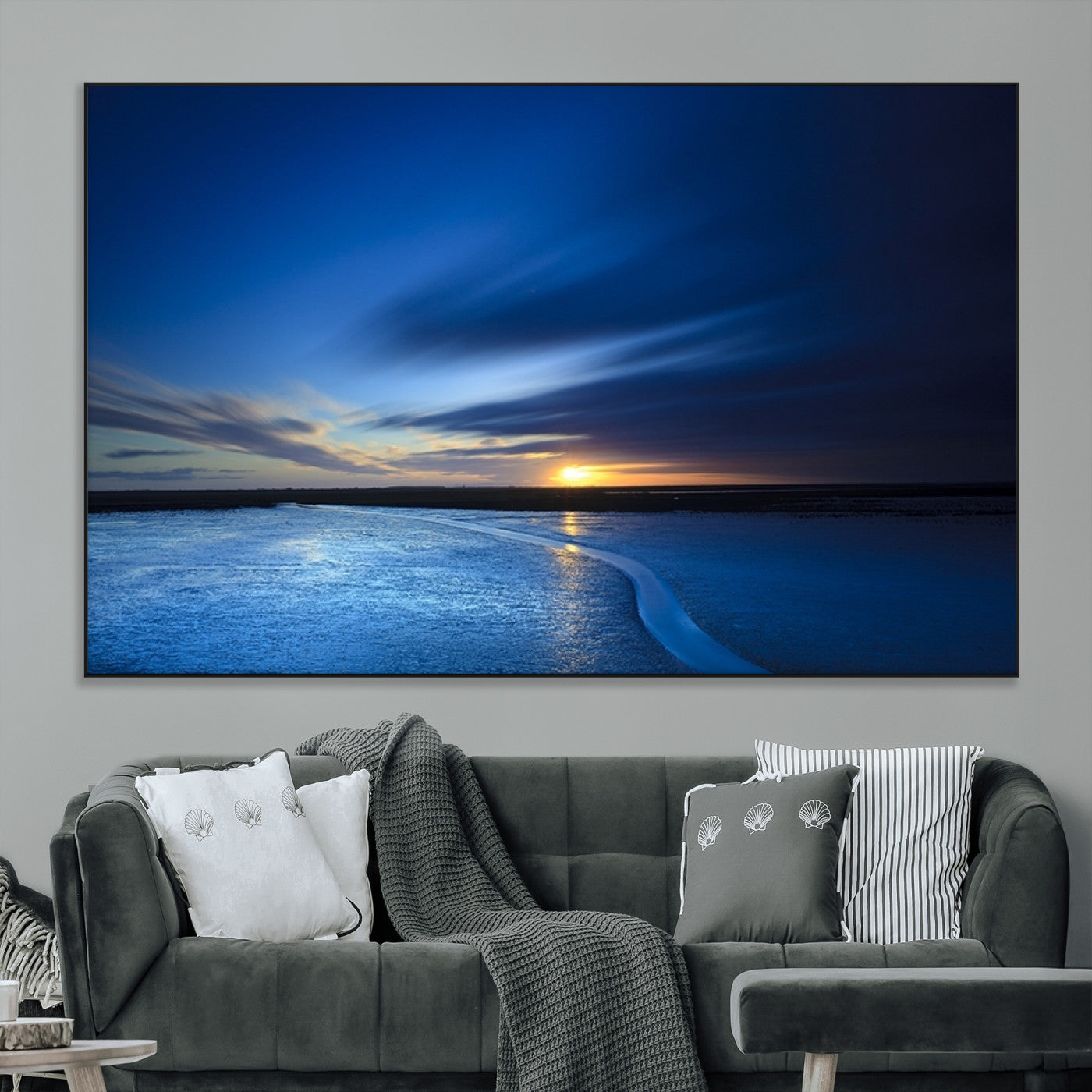 SEG-FC-51X34_Oversize - Blue Sunset Ocean Canvas Wall Art Print – Serene Coastal Horizon Wall Decor for Home or Office –