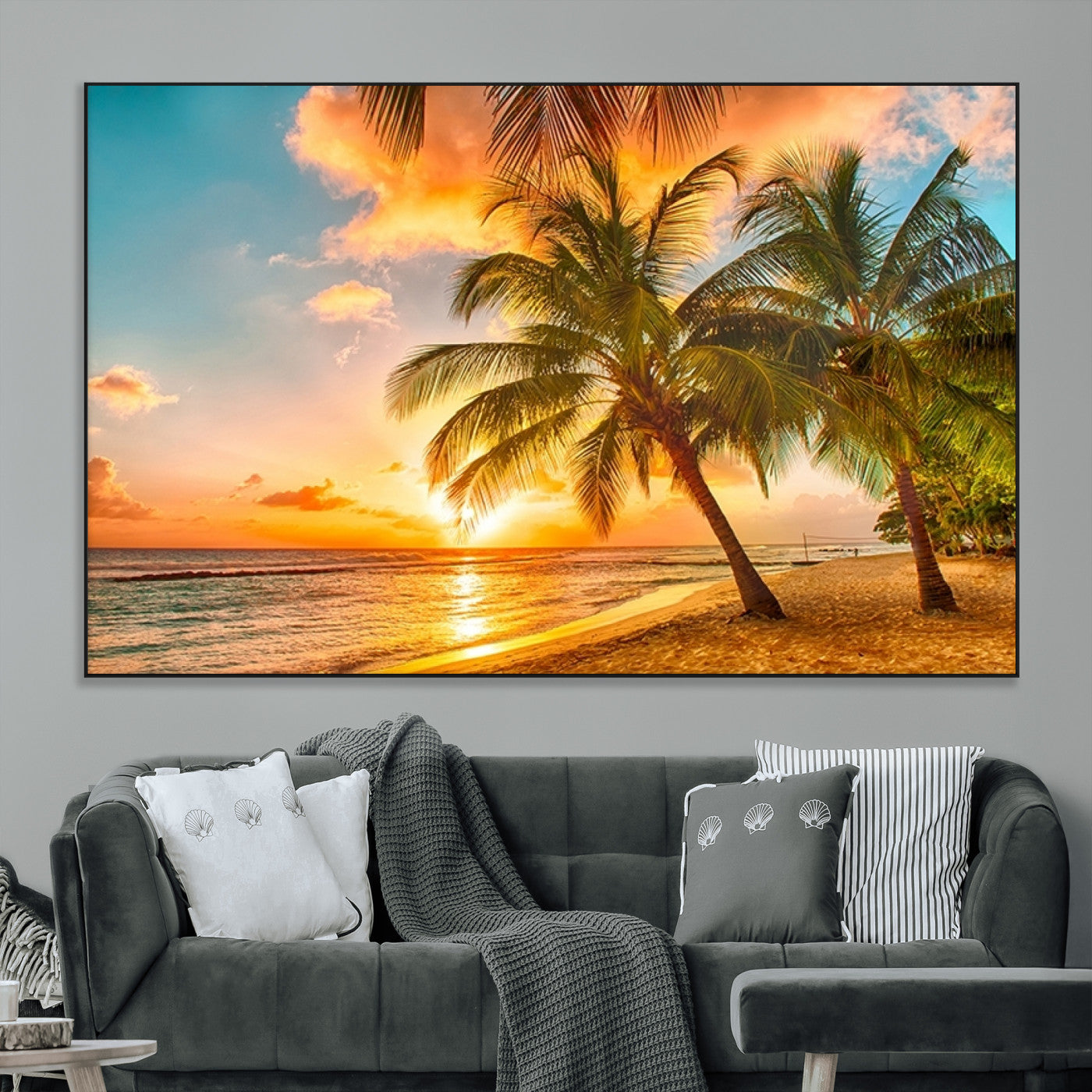 SEG-FC-51X34_Oversize - Tropical Sunset Beach Canvas Wall Art Print – Vibrant Palm Trees and Coastal Sunset Wall Decor for