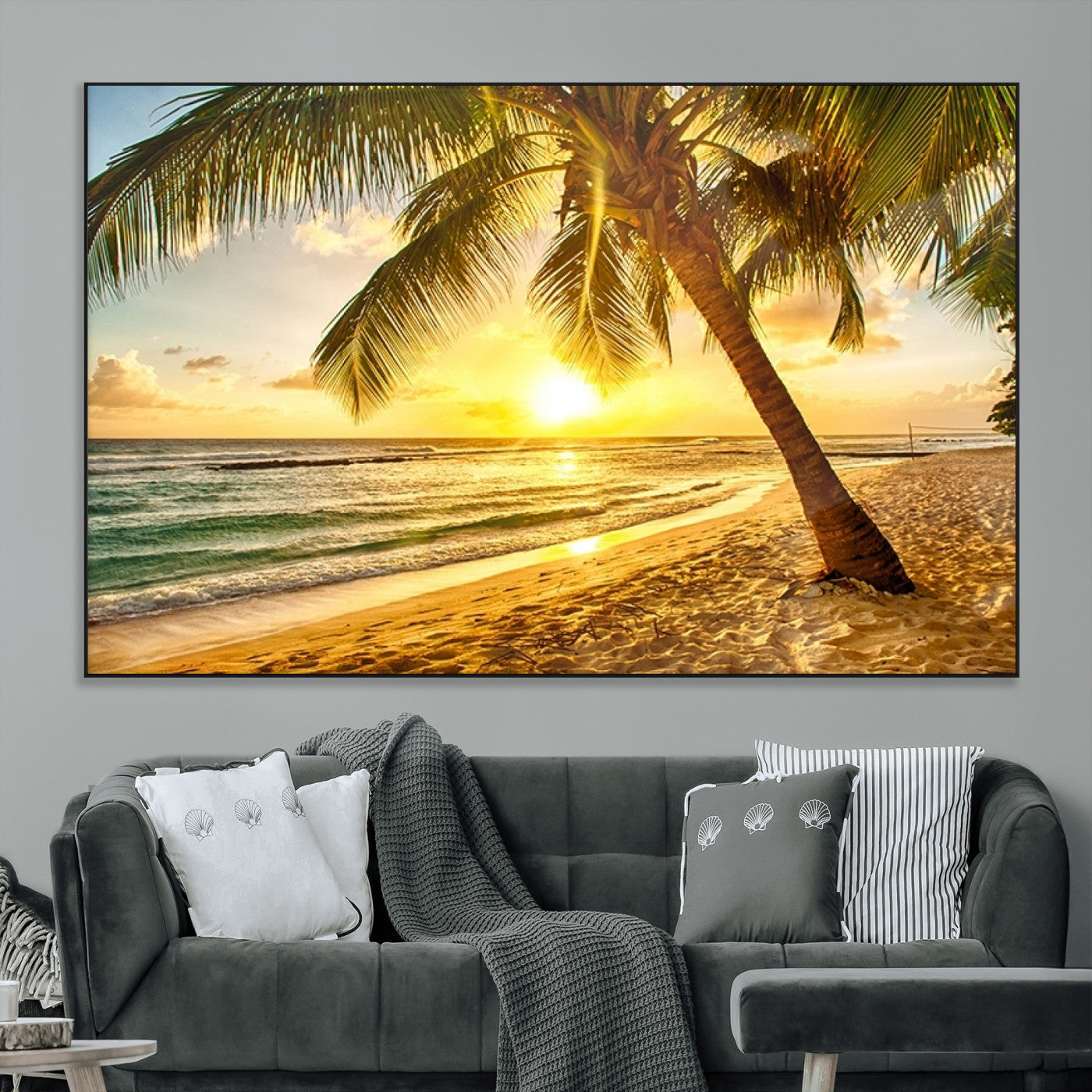 SEG-FC-51X34_Oversize - Beach Sunset Canvas Wall Art Print - Tropical Beach Canvas Wall Art Print – Vibrant Palm Trees and