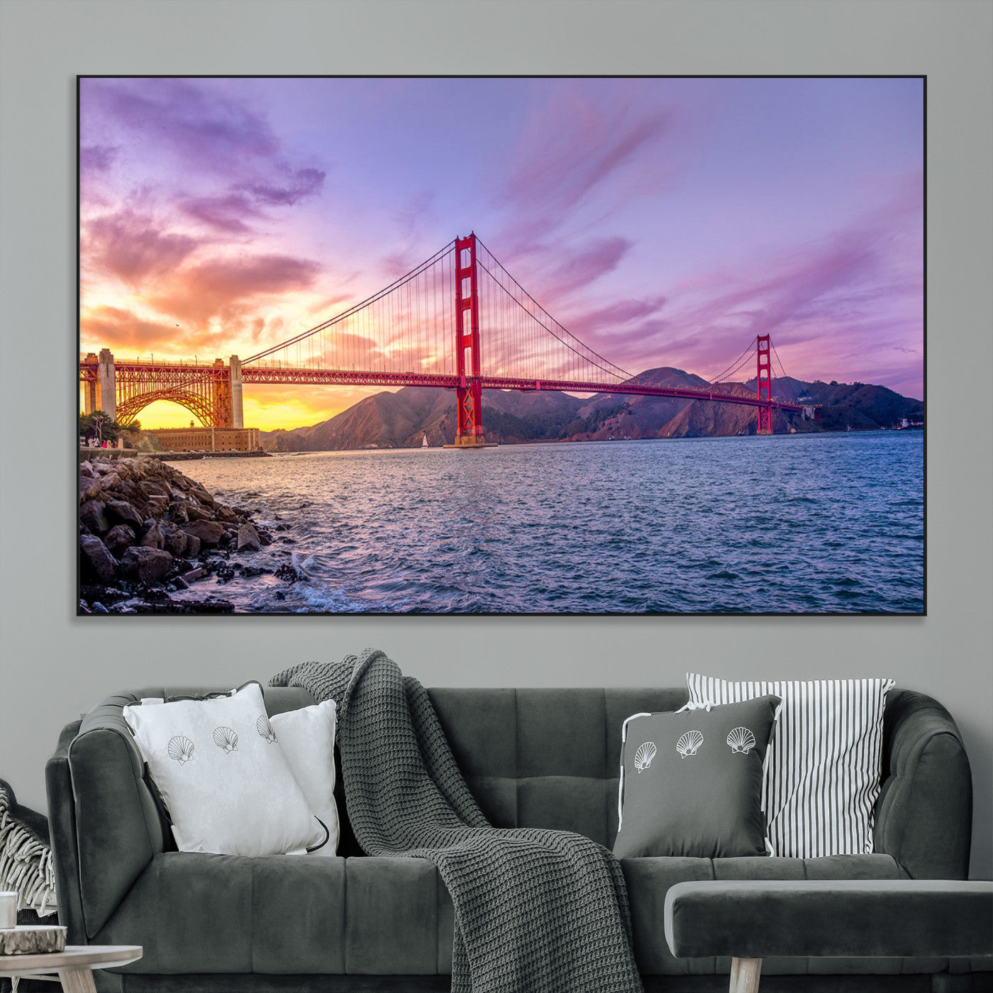 SEG-FC-51X34_Oversize - Golden Gate Bridge Wall Art Print, San Francisco Sunset Canvas Wall Art, Cityscape Canvas Print for