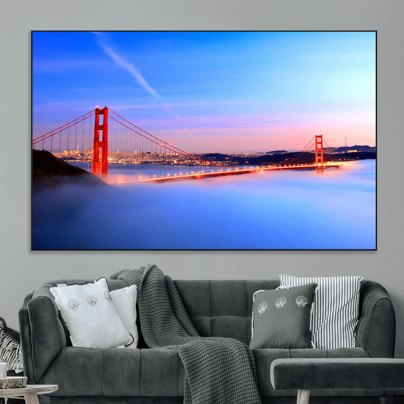 SEG-FC-51X34_Oversize - Large Wall Art San Francisco Canvas Print - Amazing Golden Gate Bridge in Fog