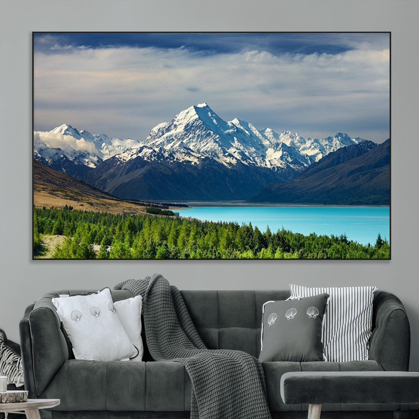 SEG-FC-51X34_Oversize - Mount Cook and Lake Pukaki Canvas Wall Art Print – Majestic Snow-Capped Peaks and Serene Lake Wall
