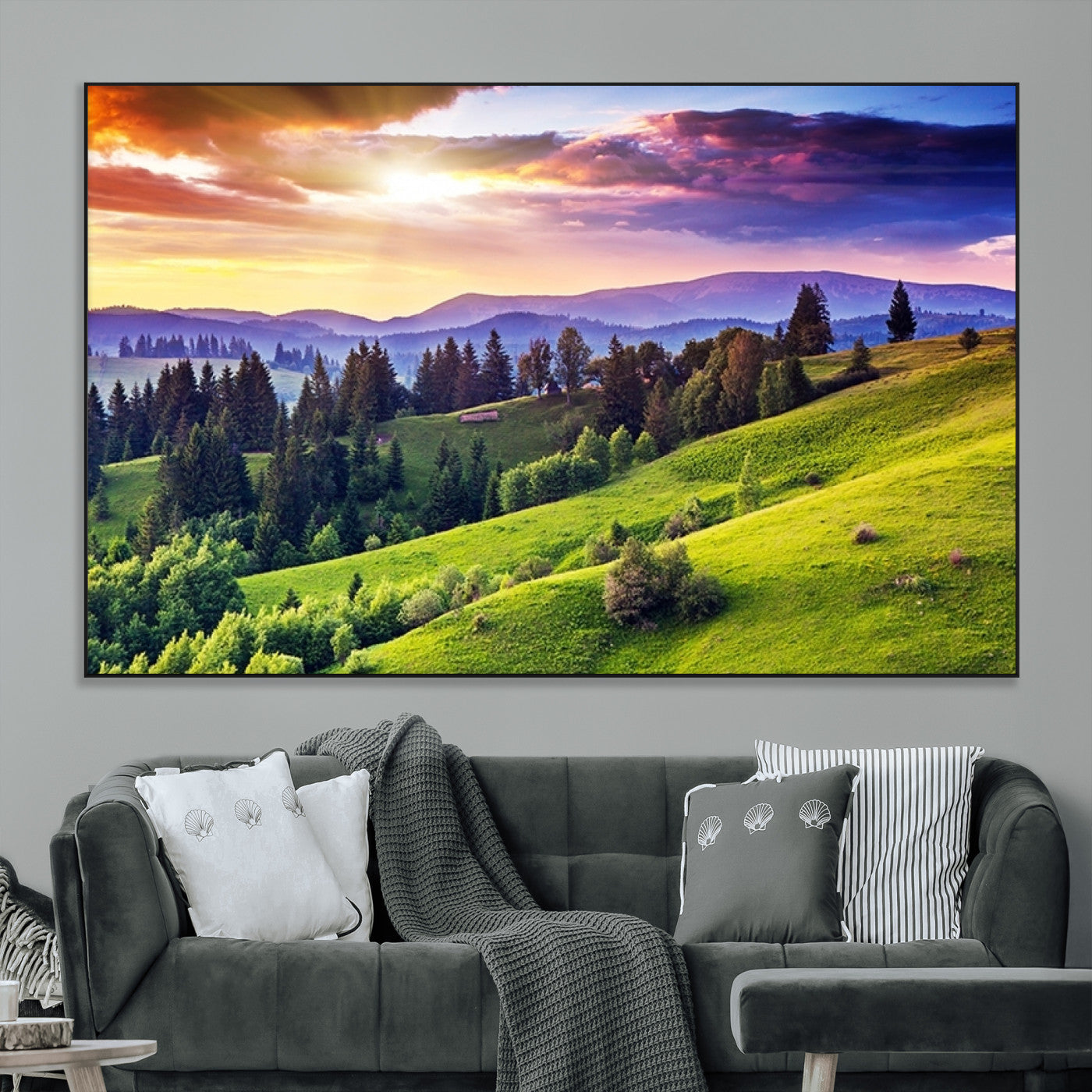 SEG-FC-51X34_Oversize - Green Hills and Sunset Wall Art Print - Scenic Landscape with Lush Greenery and Vibrant Sky, Ready