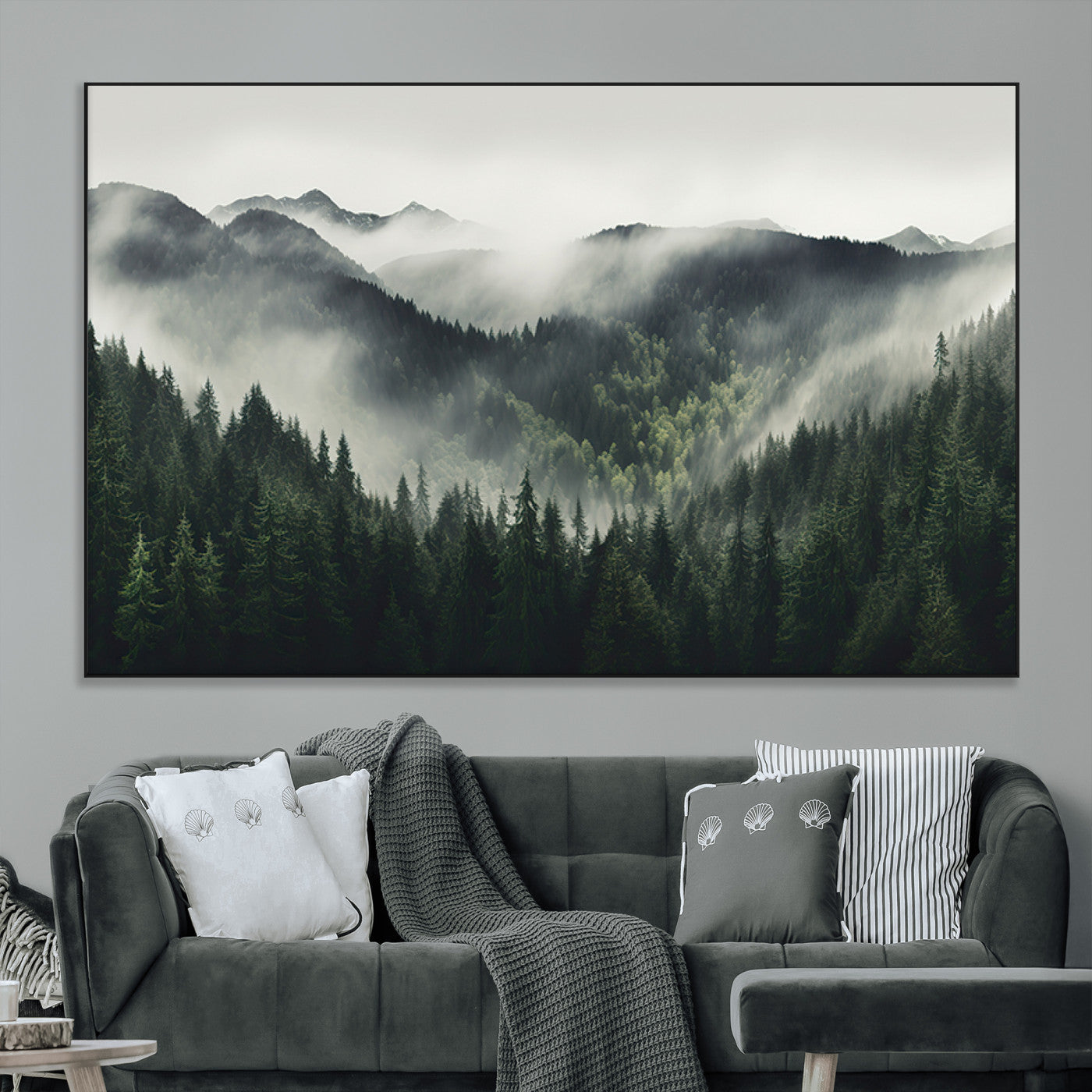 SEG-FC-51X34_Oversize - Misty Forest Canvas Print Wall Art Premium Canvas Print a Foggy and Serene Atmosphere