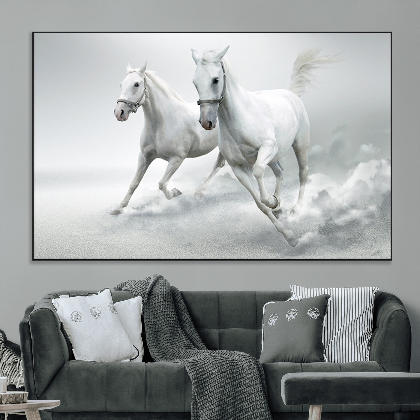 SEG-FC-51X34_Oversize - Large Wall Art Animal Canvas Print - Beautiful Running White Horses