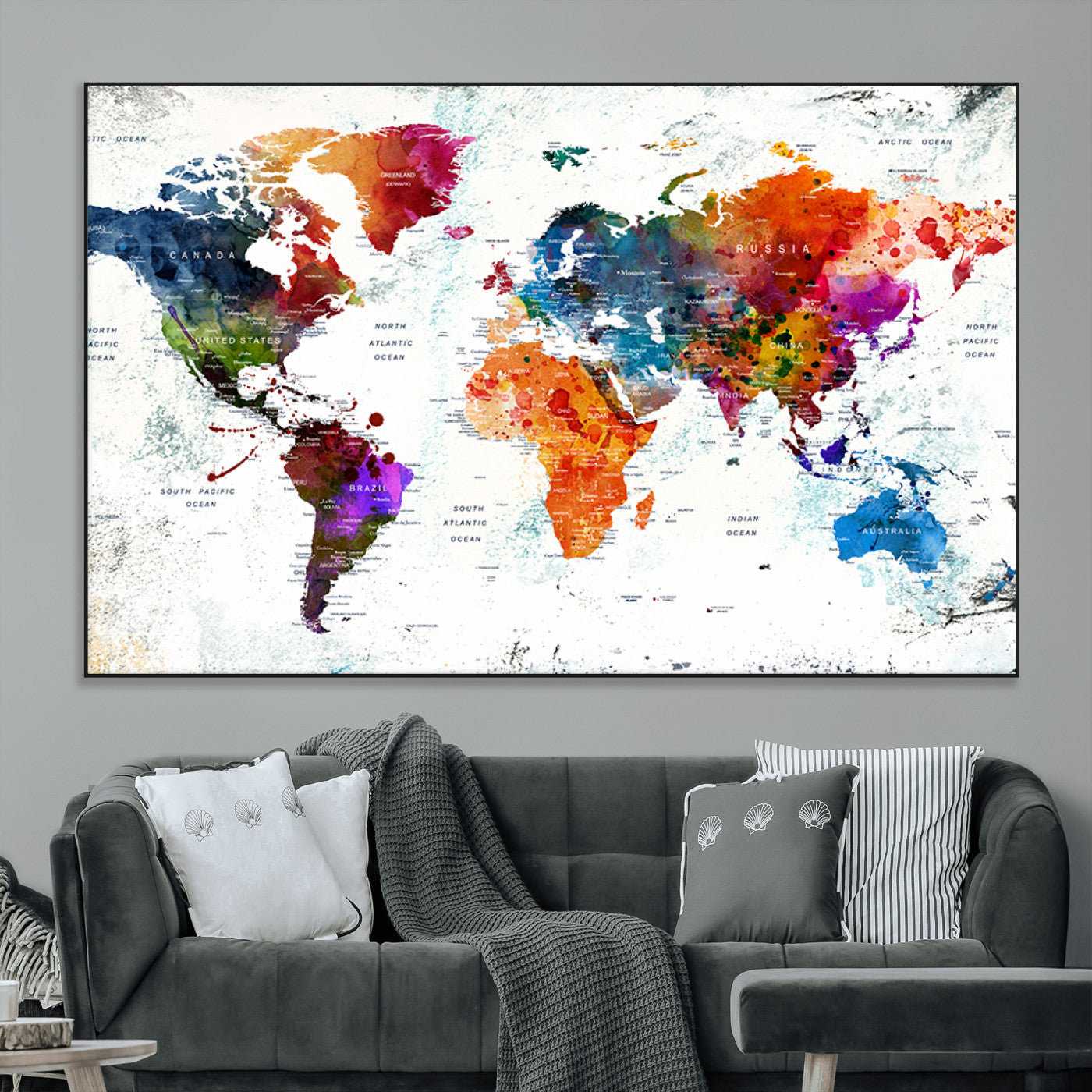 SEG-FC-51X34_Oversize - Push Pin World Map Canvas Print – Framed Wall Art for Couples to Track Their Travels – Anniversary