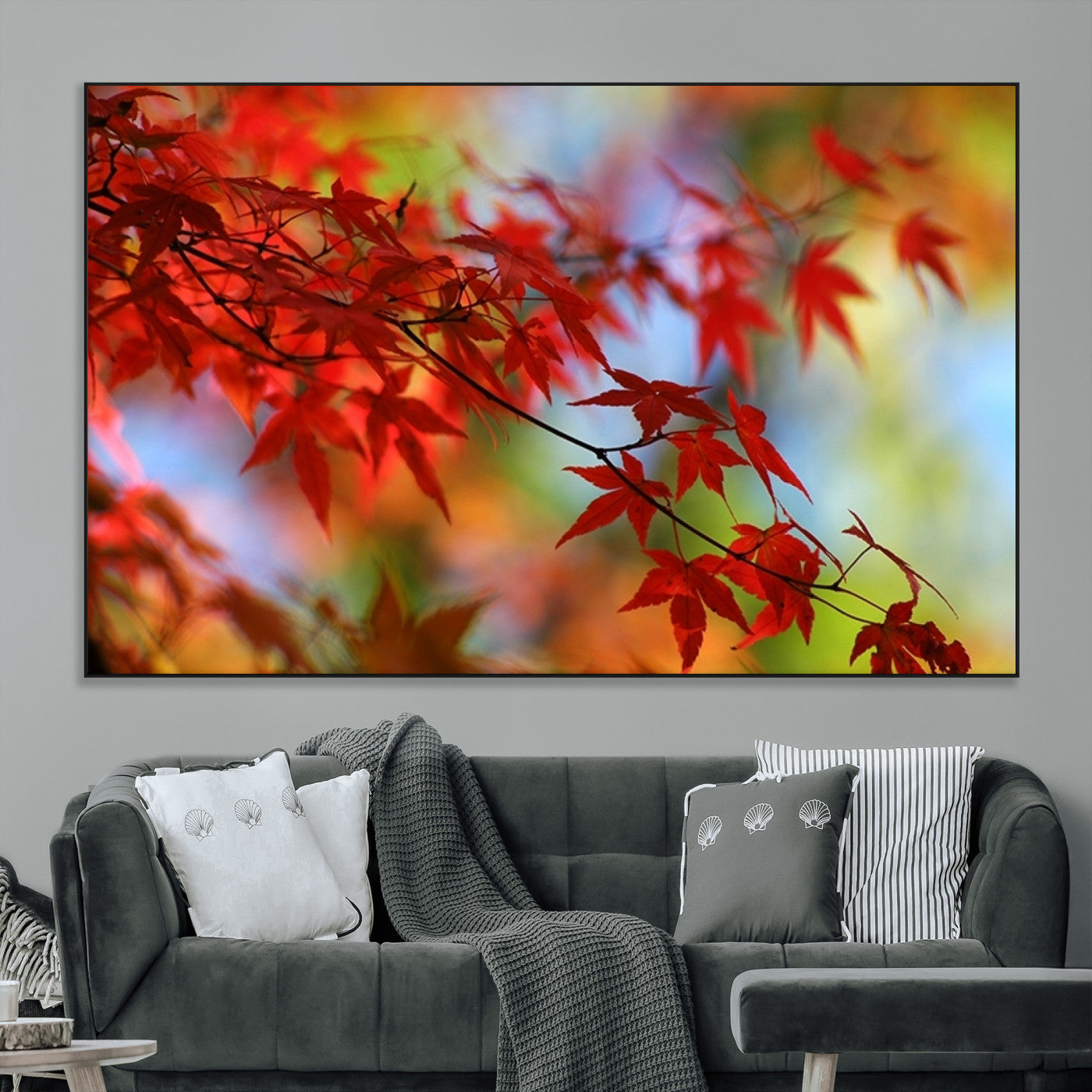 SEG-FC-51X34_Oversize - Red Leaves Autumn Forest Wall Art Canvas, Red Leaves Autumn Forest Canvas Print