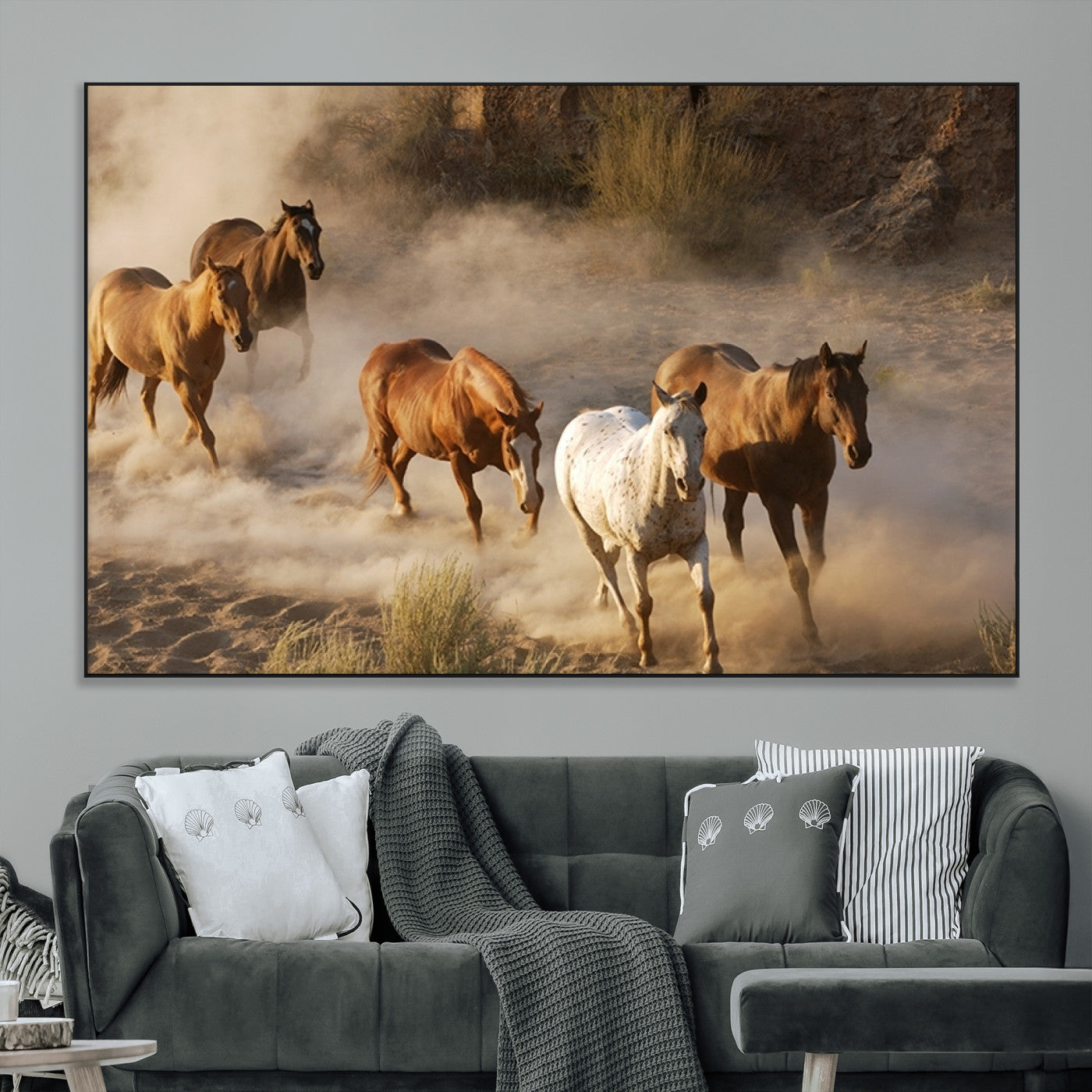 SEG-FC-51X34_Oversize - Large Wall Art 5 Horses Running on Sand Canvas Print