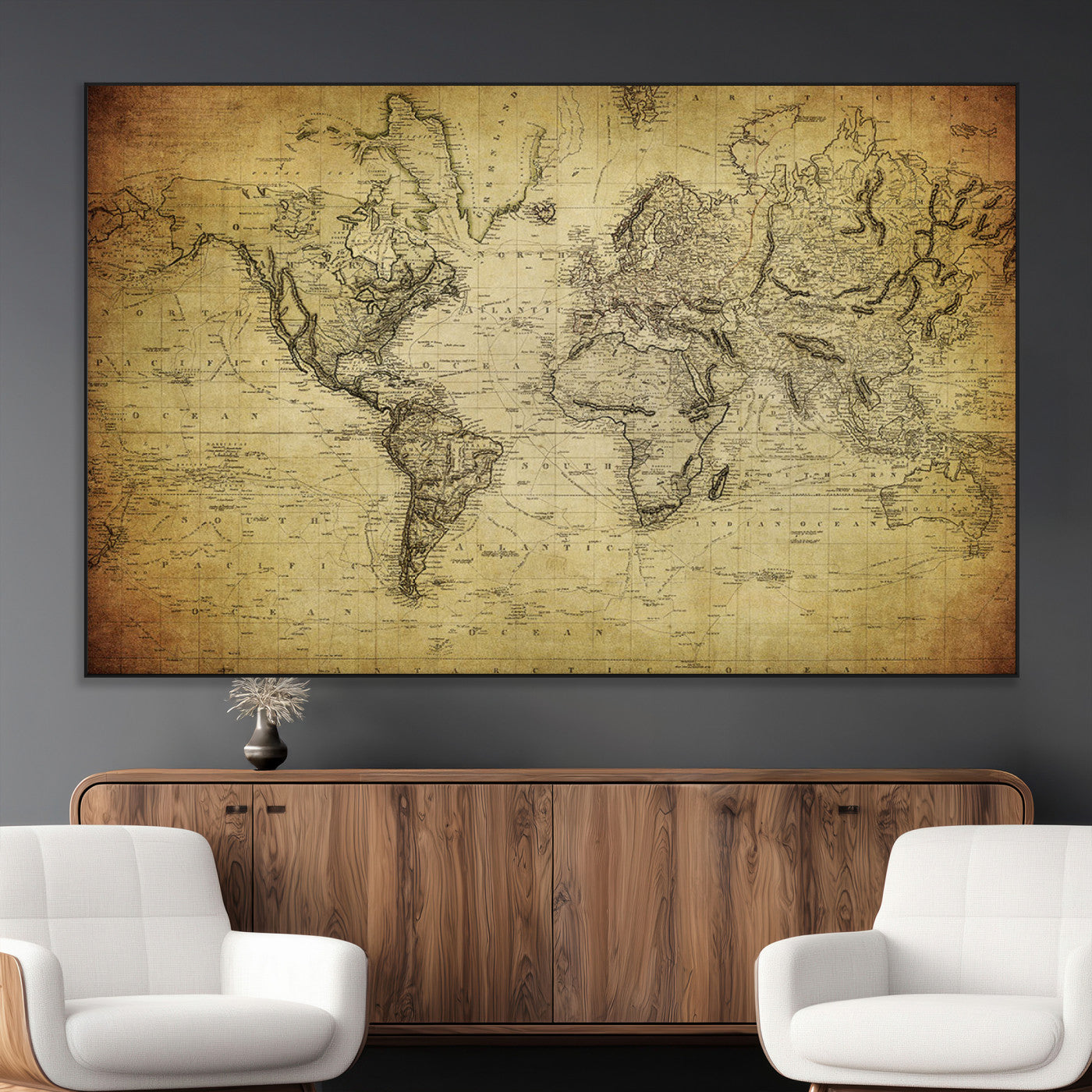 SEG-FC-51X34_Oversize - Push Pin World Map Canvas Print – Framed Wall Art for Couples to Track Their Travels – Anniversary