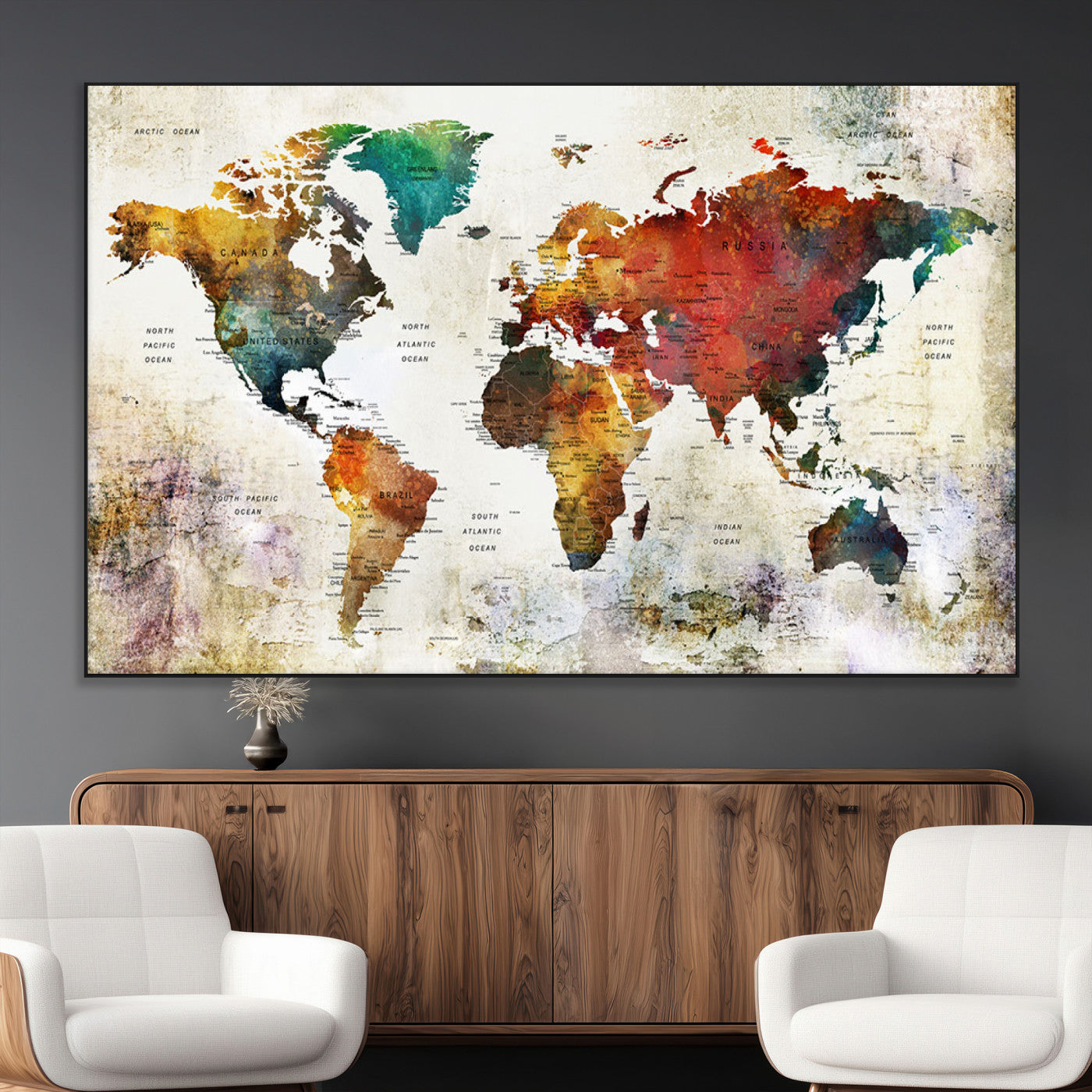 -Push Pin World Map Canvas Print – Framed Wall Art for Couples to Track Their Travels – Anniversary