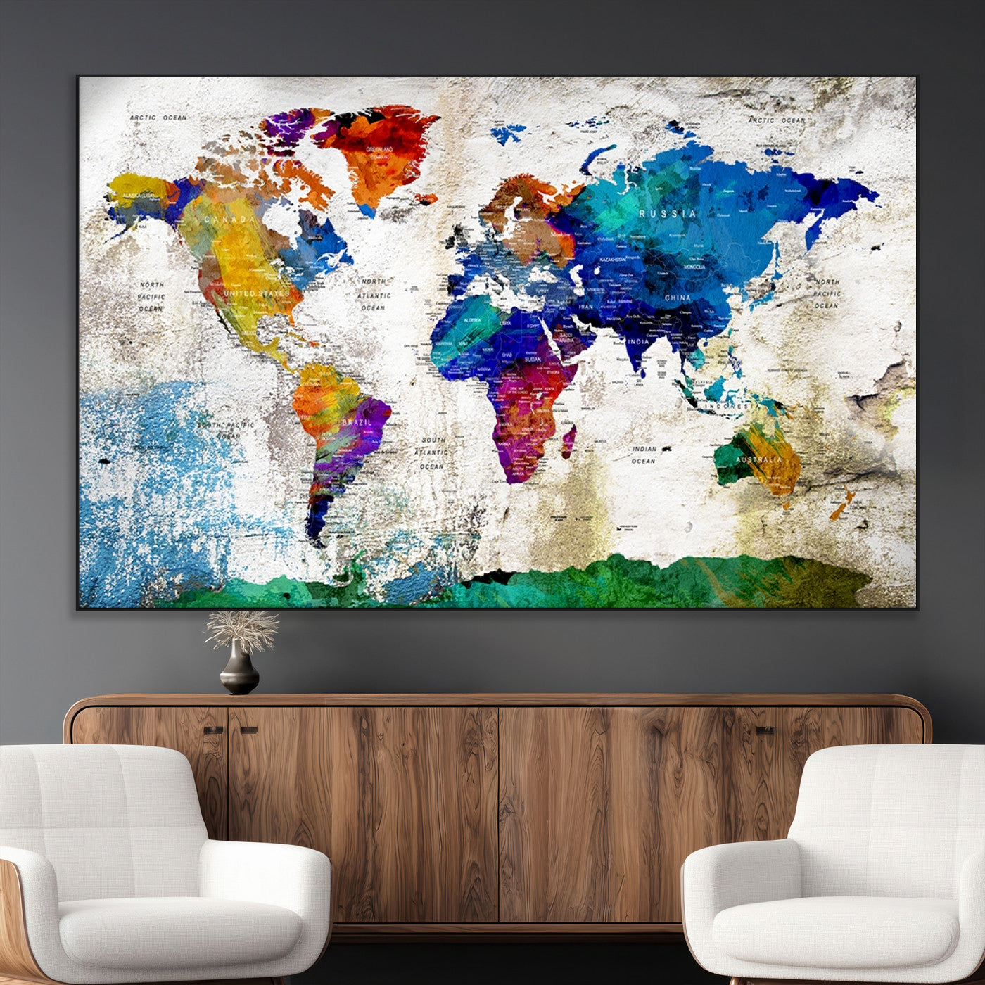SEG-FC-51X34_Oversize - Push Pin World Map Canvas Print – Framed Wall Art for Couples to Track Their Travels – Anniversary