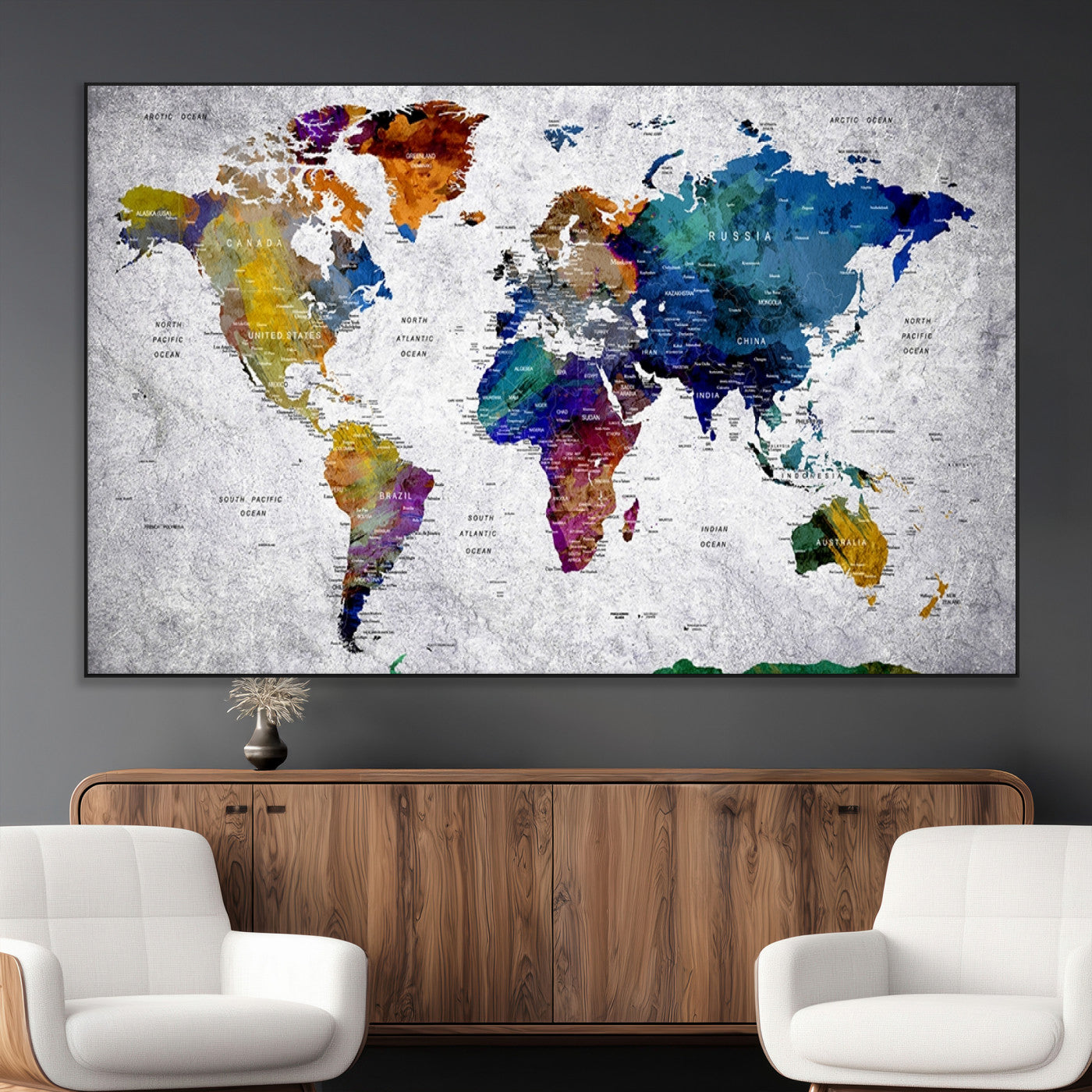 SEG-FC-51X34_Oversize - Push Pin World Map Canvas Print – Framed Wall Art for Couples to Track Their Travels – Anniversary