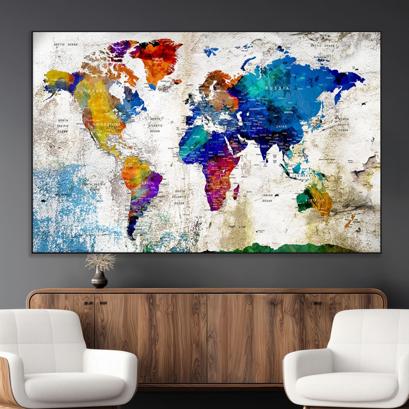 SEG-FC-51X34_Oversize - Push Pin World Map Canvas Print – Framed Wall Art for Couples to Track Their Travels – Anniversary
