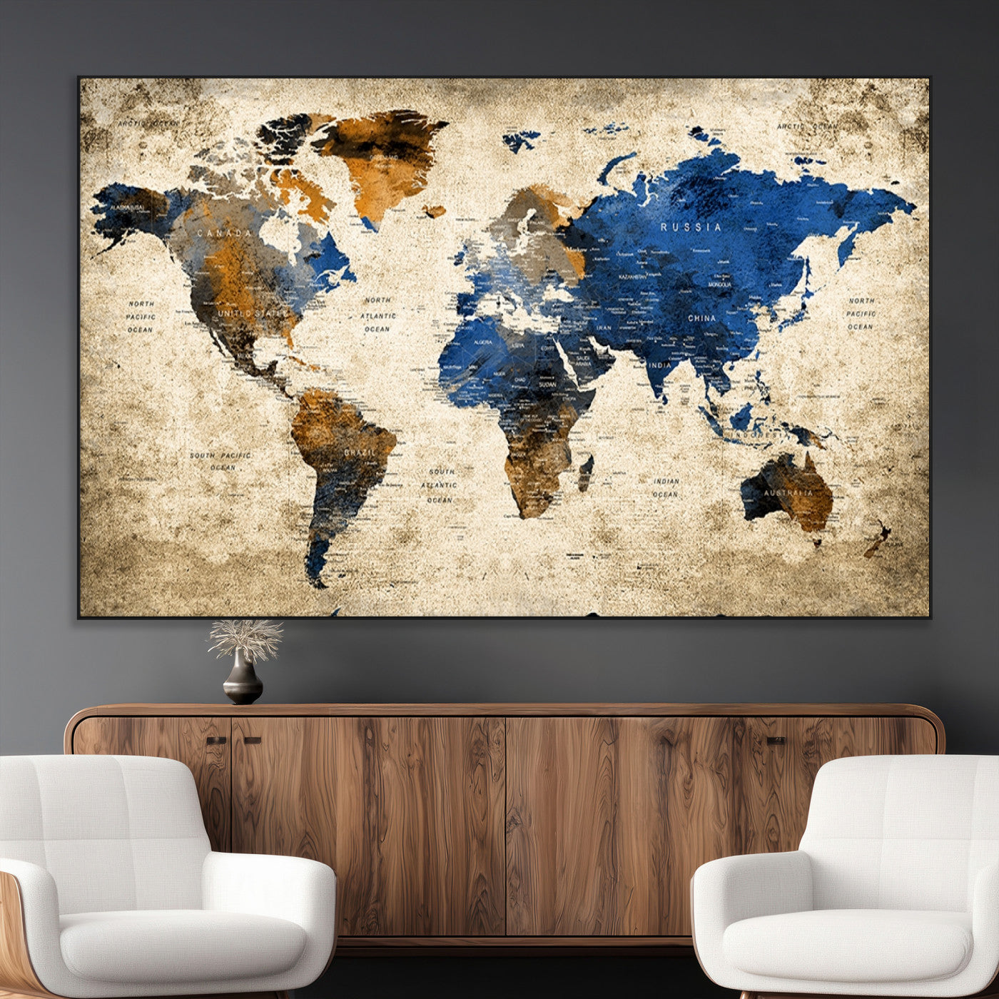SEG-FC-51X34_Oversize - Push Pin World Map Canvas Print – Framed Wall Art for Couples to Track Their Travels – Anniversary