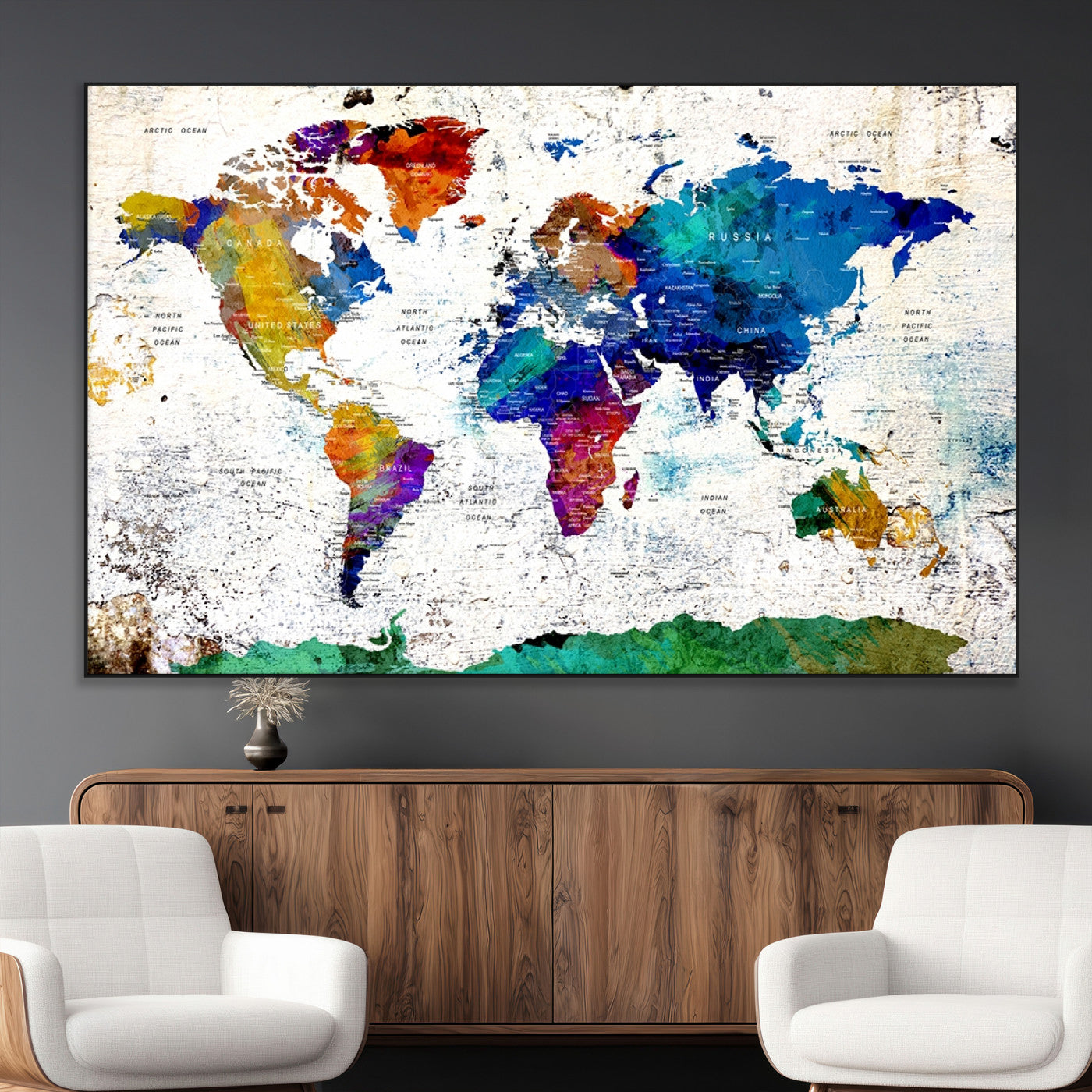 SEG-FC-51X34_Oversize - Push Pin World Map Canvas Print – Framed Wall Art for Couples to Track Their Travels – Anniversary