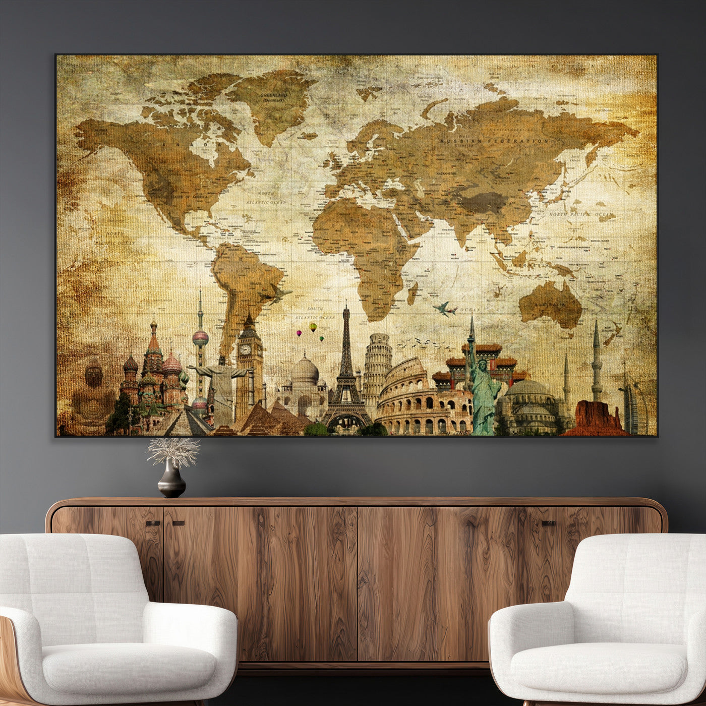 SEG-FC-51X34_Oversize - Push Pin World Map Canvas Print – Framed Wall Art for Couples to Track Their Travels – Anniversary