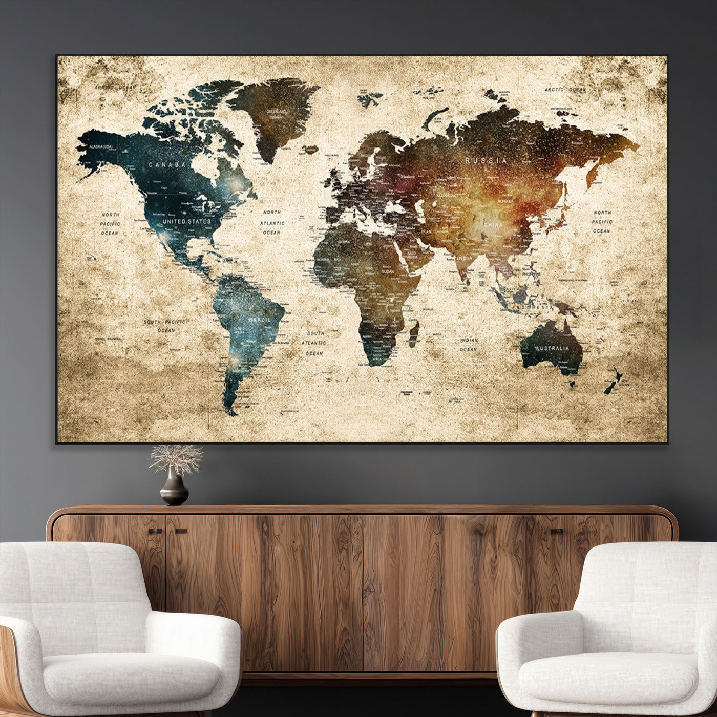SEG-FC-51X34_Oversize - Push Pin World Map Canvas Print – Framed Wall Art for Couples to Track Their Travels – Anniversary